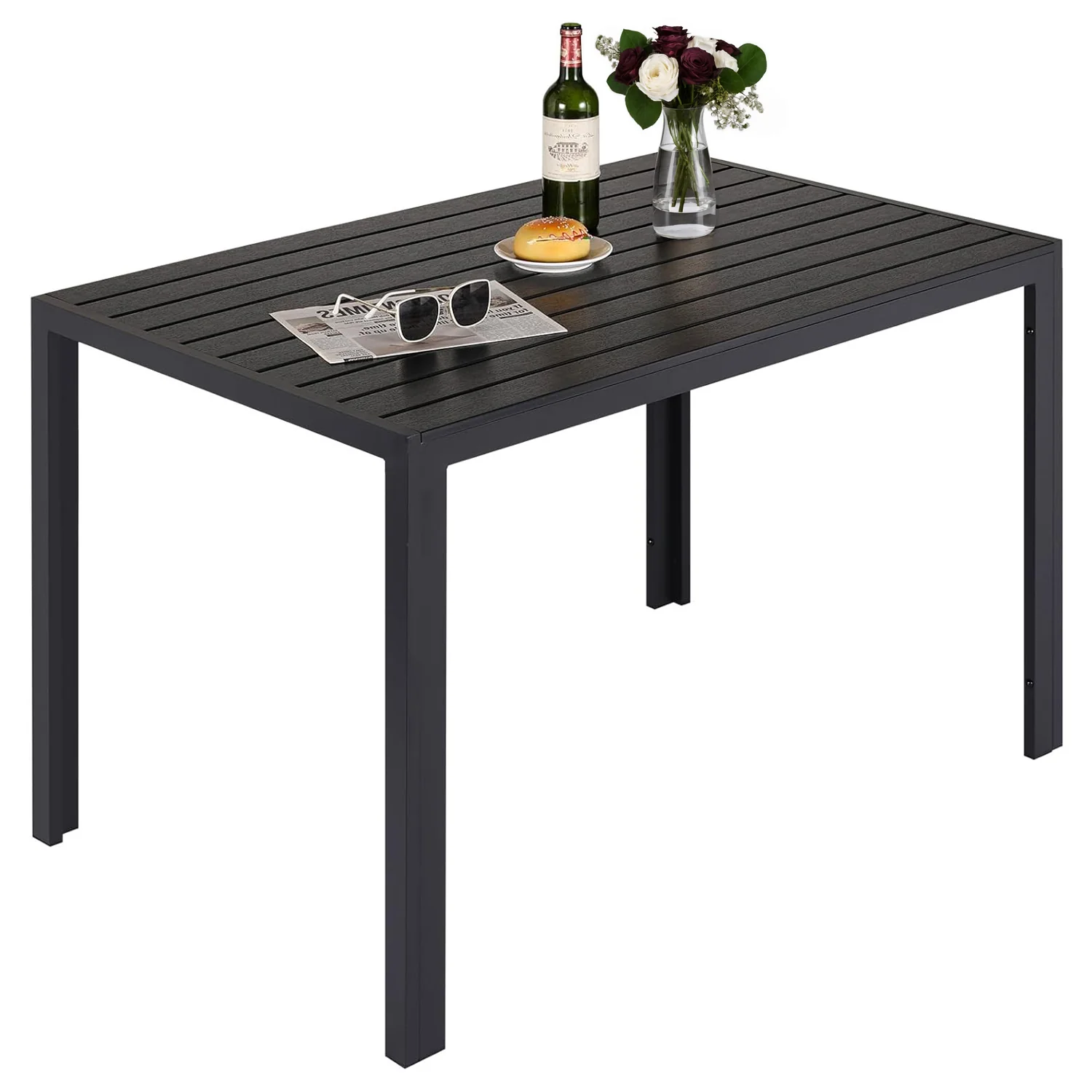 World-Class Outdoor Patio Table for 4 to 6 Persons Rectangle Outdoor Dining Table with 43 ×28 Wood-Like Tabletop for Deck Backyard Porch GardenOutdoor Patio Table for 4 to 6 Persons Rectangle Outdoor Dining Table with 43 ×28 Wood-Like Tabletop for Deck Backyard Porch Garden Safe
