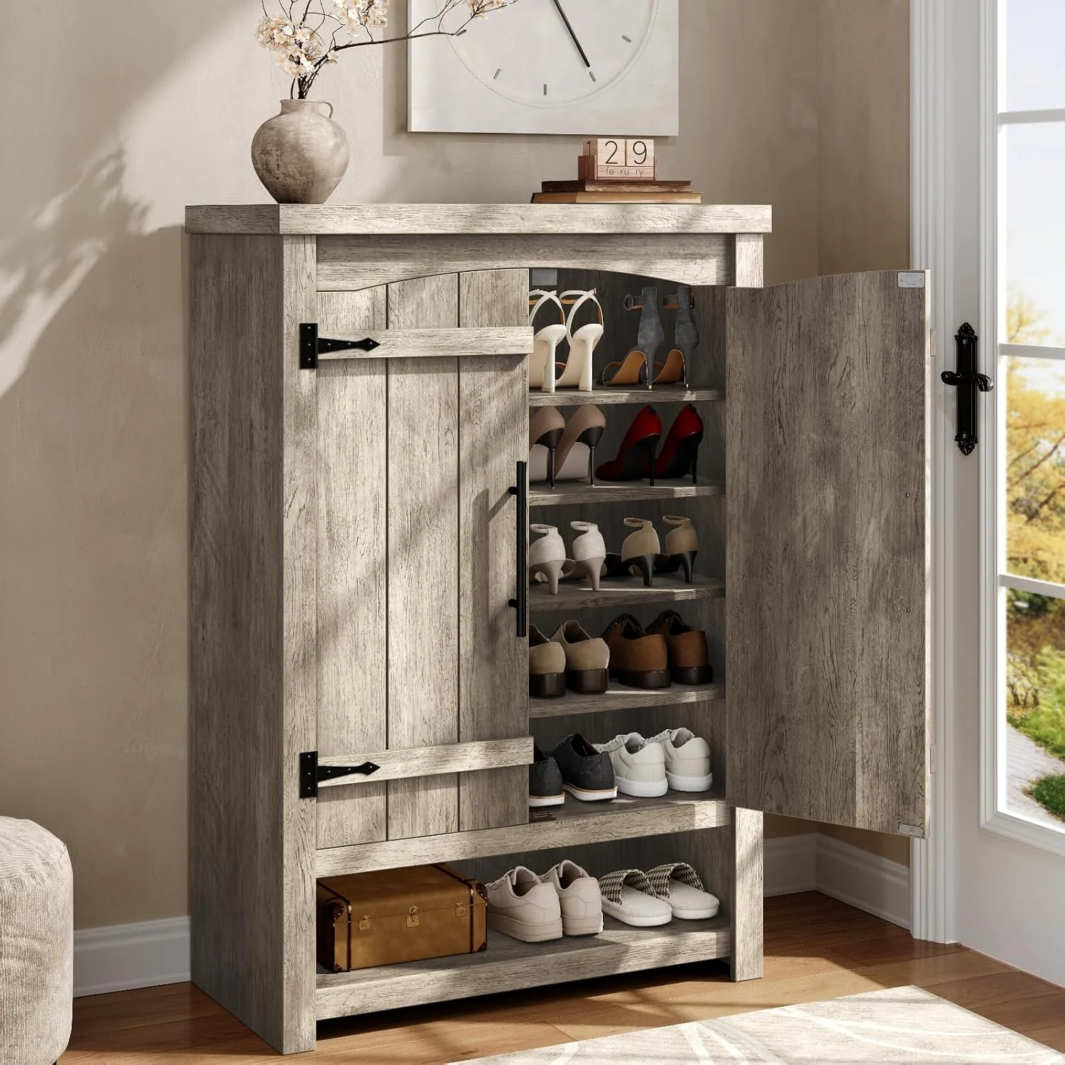 Next-Generation 6 Tier Shoe Cabinet with Doors Farmhouse Shoe Organizer with Adjustable Shelves Shoe Storage Cabinet Rustic Wooden Shoe Organizer6 Tier Shoe Cabinet with Doors Farmhouse Shoe Organizer with Adjustable Shelves Shoe Storage Cabinet Rustic Wooden Shoe Organizer Efficient