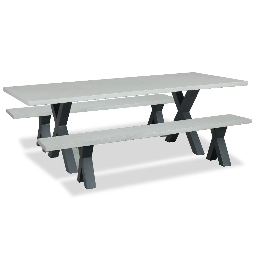 Casual Switch Outdoor Dining Bench Seat Cement Top X legs Grey Original