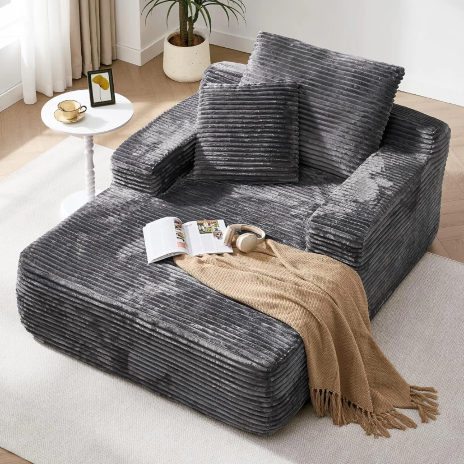 Crafted Oversized Chaise Lounge Chair Indoor Upholstered Sofa Bed 50.4 Inch Corduroy Sleeper Chair with Throw PillowsOversized Chaise Lounge Chair Indoor Upholstered Sofa Bed 50.4 Inch Corduroy Sleeper Chair with Throw Pillows Effective