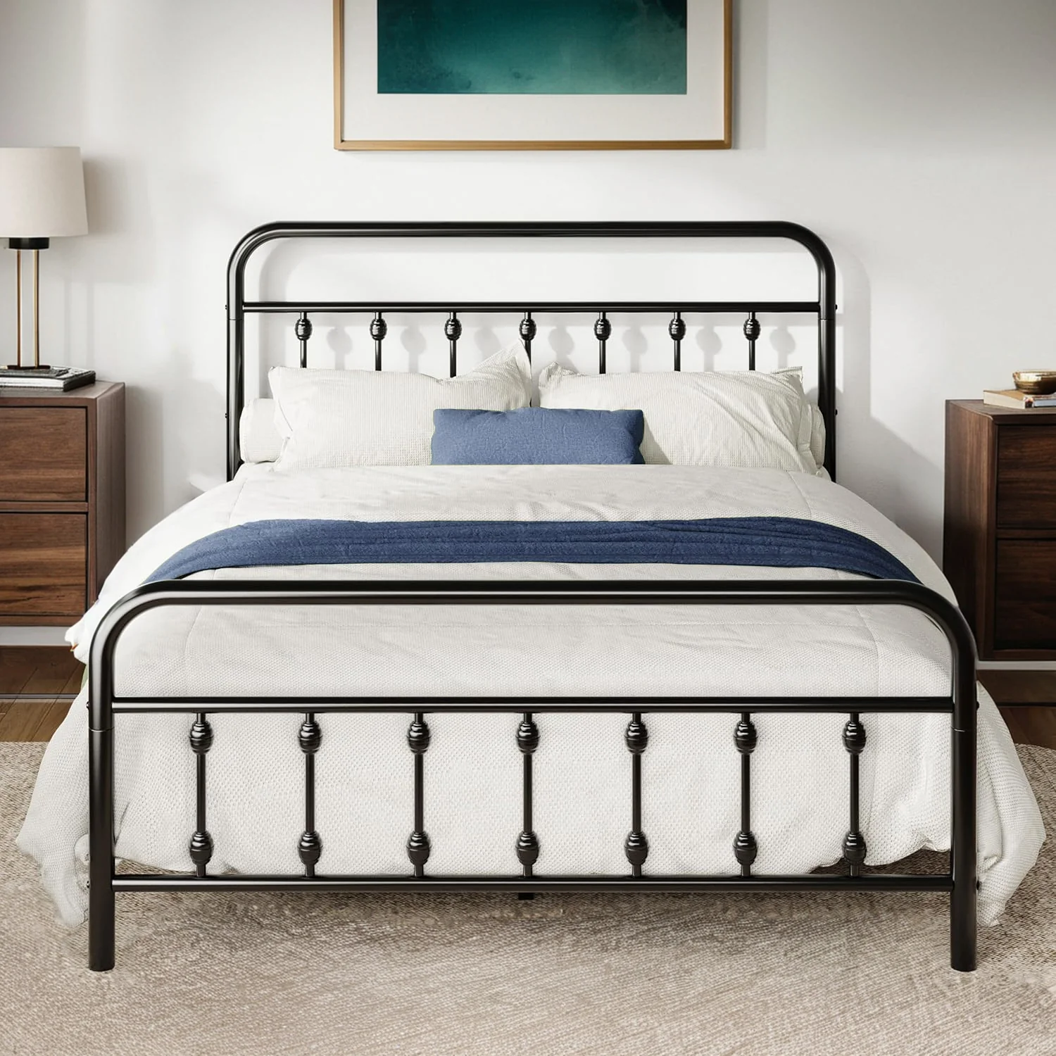 Safe Pearl-Accent Victorian Platform Metal Bed Frame with Headboard and Footboard Under-Bed Storage No Box Spring NeededPearl-Accent Victorian Platform Metal Bed Frame with Headboard and Footboard Under-Bed Storage No Box Spring Needed Efficient
