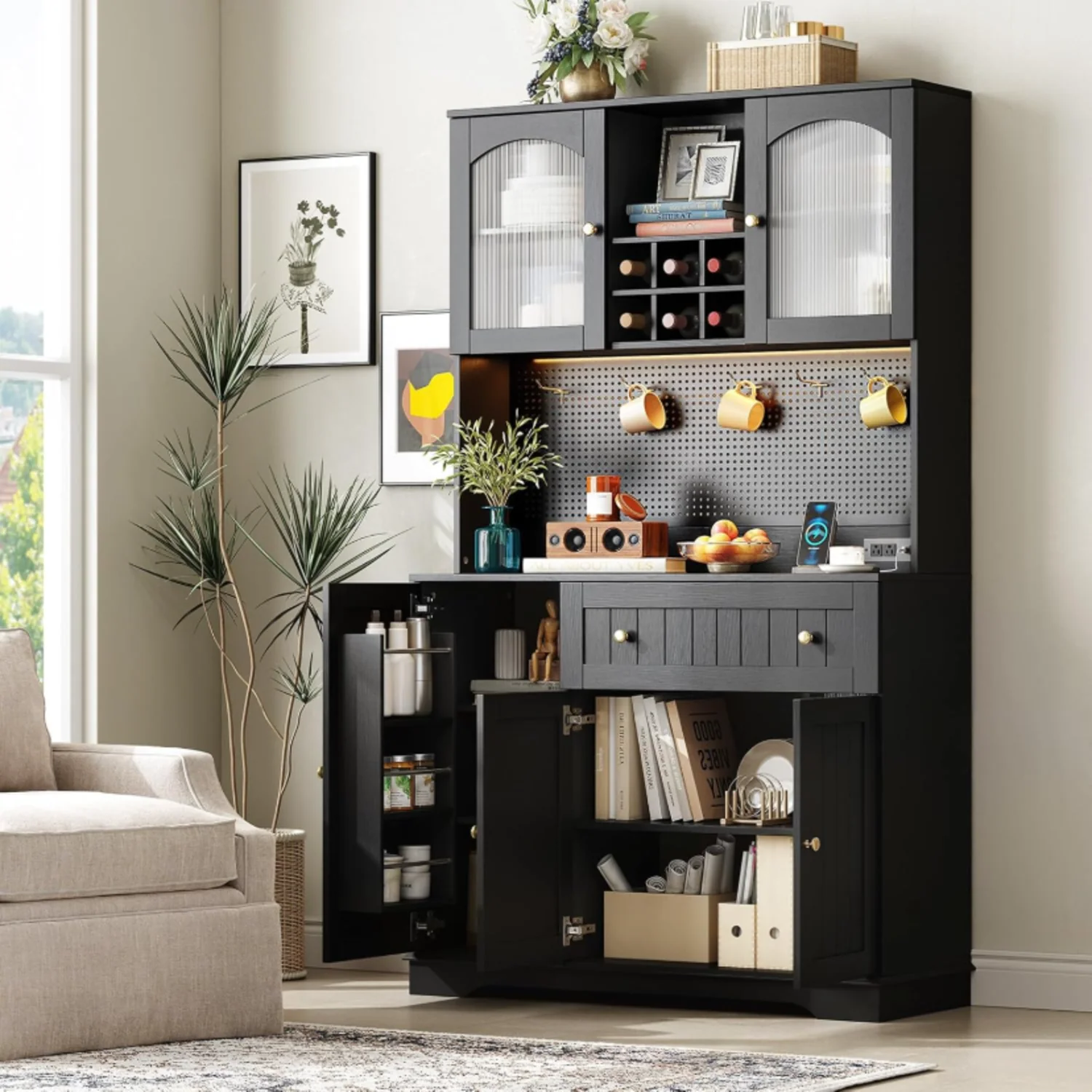 Unique Kitchen Pantry Cabinet Kitchen Hutch 71 Kitchen Cabinet with Microwave Stand and Led LightsKitchen Pantry Cabinet Kitchen Hutch 71 Kitchen Cabinet with Microwave Stand and Led Lights Fashionable