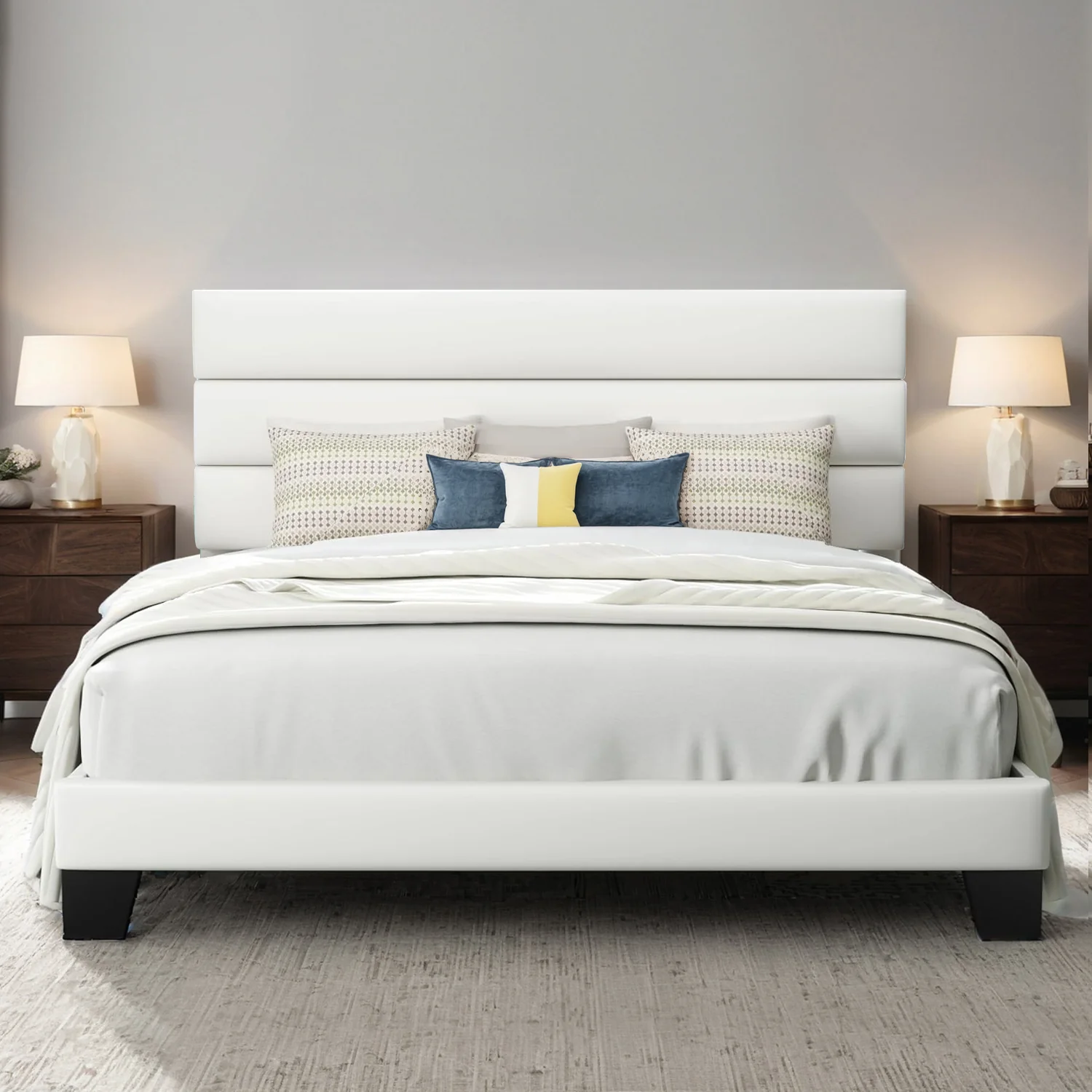 Casual Velvet Platform Bed Frame with Upholstered Headboard Wooden Slats Support Fully Upholstered Mattress FoundationVelvet Platform Bed Frame with Upholstered Headboard Wooden Slats Support Fully Upholstered Mattress Foundation First-Class