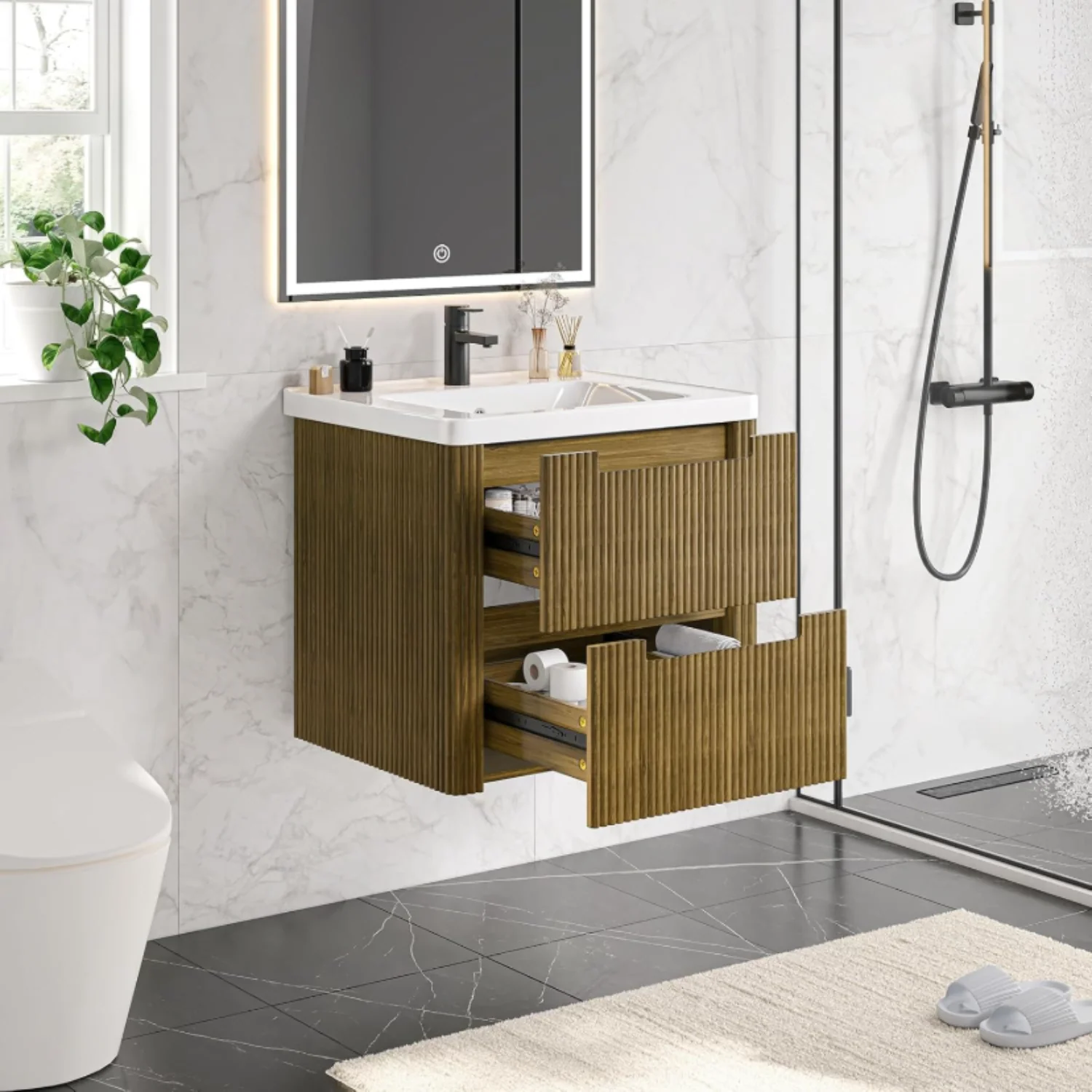 Reliable 24 Bathroom Vanity with Sink Combo Small Bathroom Vanity Wall Mounted Floating Vanity with Soft-Close Drawers24 Bathroom Vanity with Sink Combo Small Bathroom Vanity Wall Mounted Floating Vanity with Soft-Close Drawers Premium Material