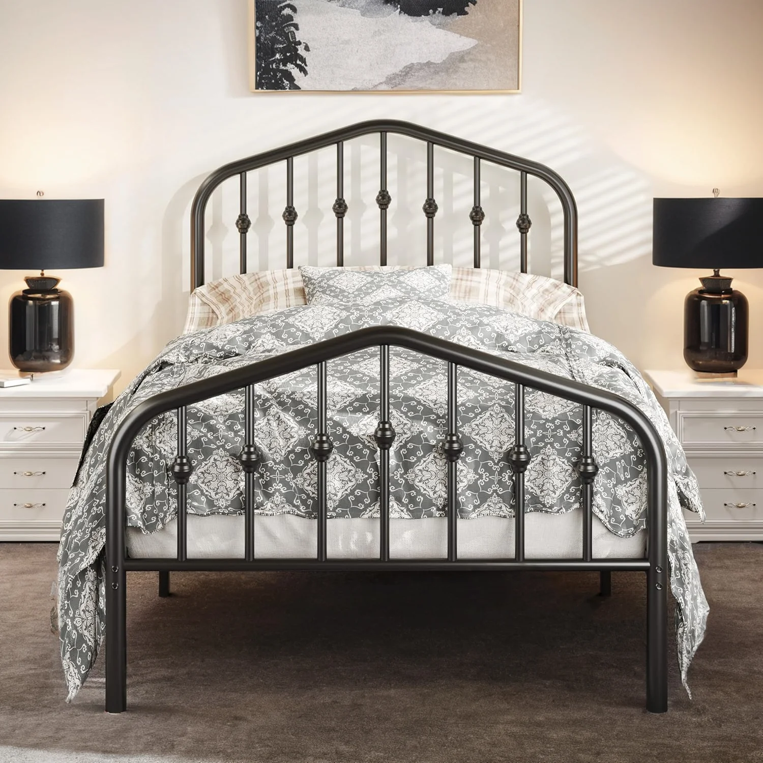 Original Design Twin Size Vintage Metal Platform Bed Frame with Headboard and Footboard No Springs RequiredTwin Size Vintage Metal Platform Bed Frame with Headboard and Footboard No Springs Required Exceptional