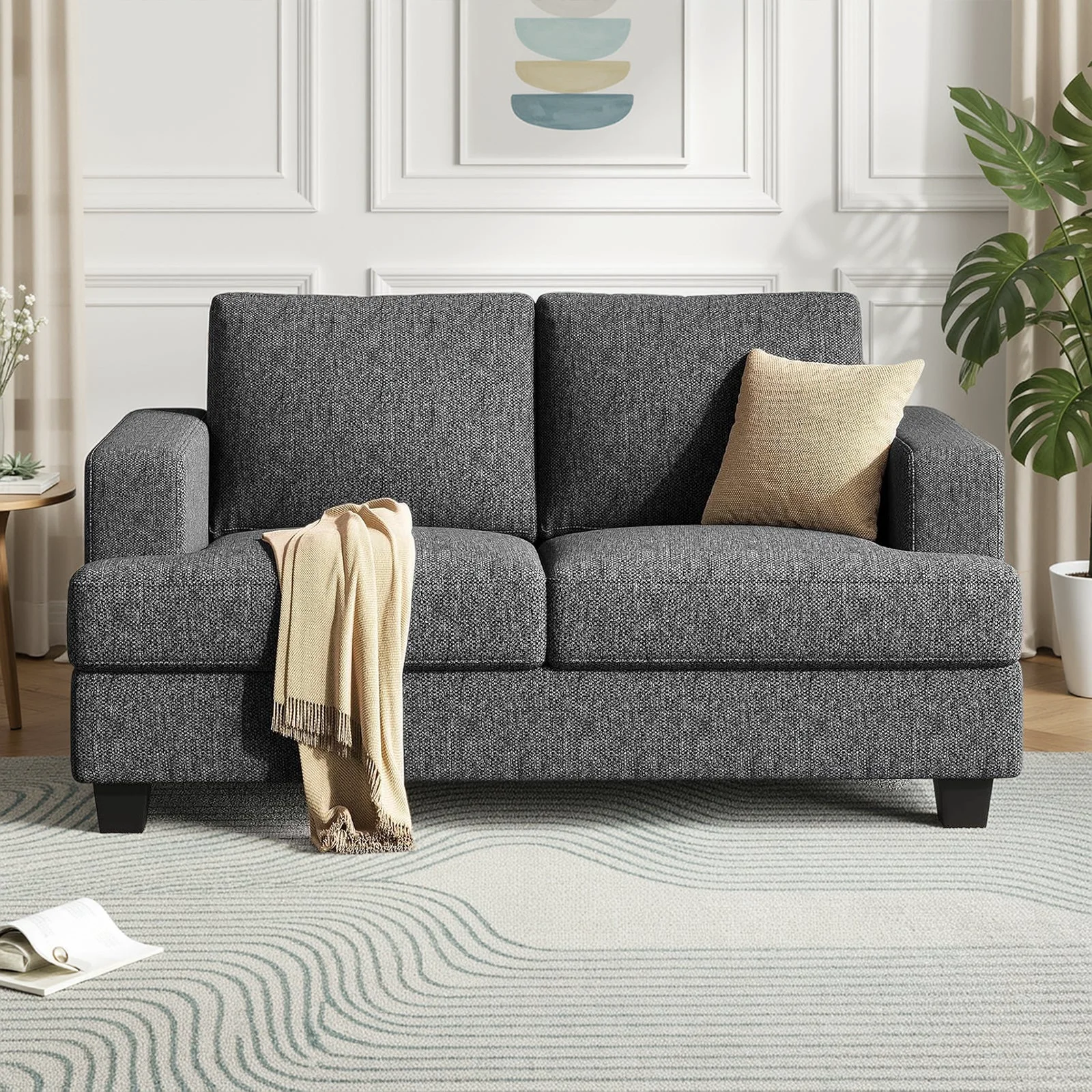 High-Grade 63 Linen Fabric Loveseat Sofa Extra-Deep Seat Modern 2-Seater Couch for Living Room63 Linen Fabric Loveseat Sofa Extra-Deep Seat Modern 2-Seater Couch for Living Room Lightweight