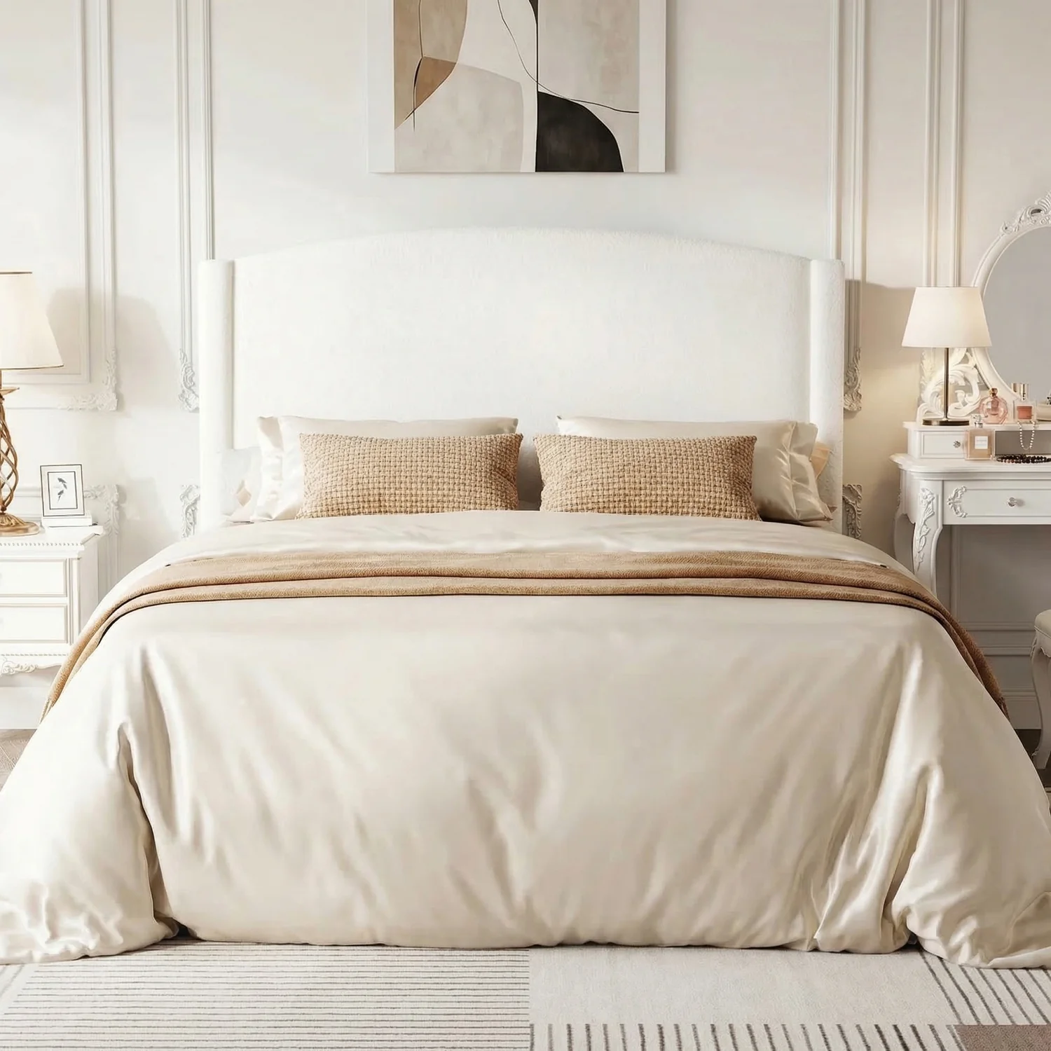 Effective Teddy Fabric Upholstered Platform Bed Frame with Curved Headboard and Durable Metal FrameTeddy Fabric Upholstered Platform Bed Frame with Curved Headboard and Durable Metal Frame Quality