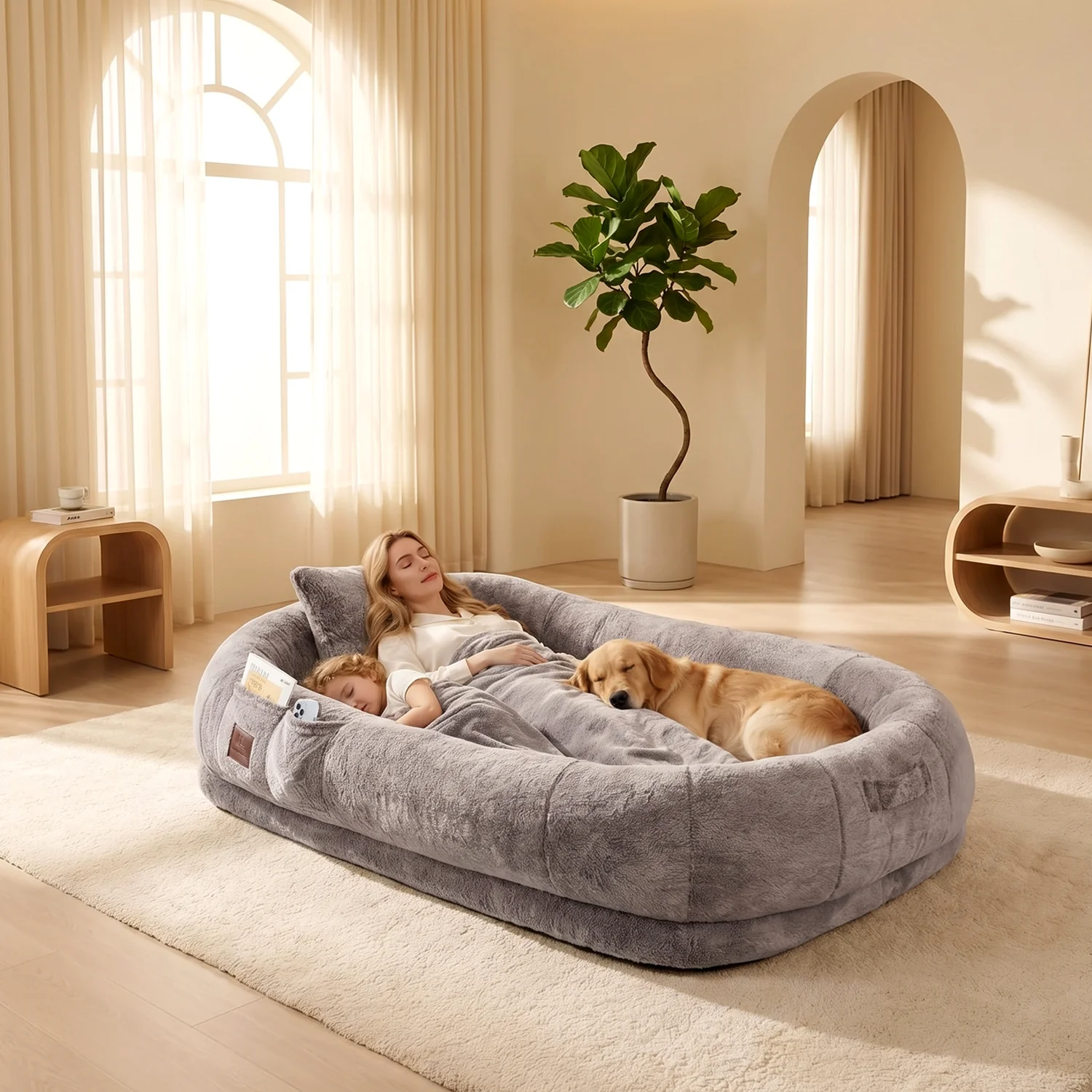 Long-Lasting Human Dog Bed for Adults 75 x47 x11 Washable Dog Bed with Removable Waterproof Cover Blanket Pillow Bolster SidesHuman Dog Bed for Adults 75 x47 x11 Washable Dog Bed with Removable Waterproof Cover Blanket Pillow Bolster Sides High-Performance