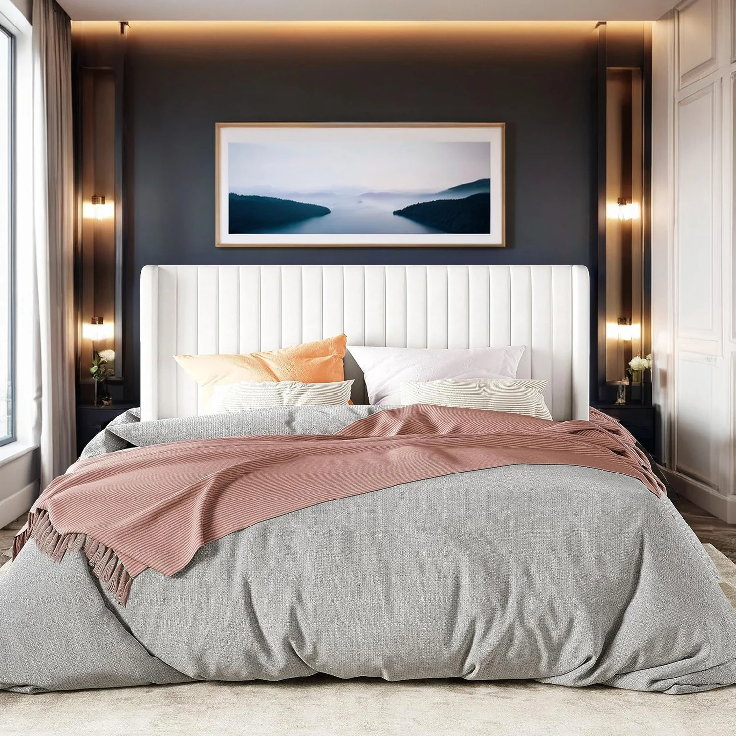 Quality Velvet Upholstered Platform Bed Frame with Vertical Line Tufted Adjustable HeadboardVelvet Upholstered Platform Bed Frame with Vertical Line Tufted Adjustable Headboard Safe