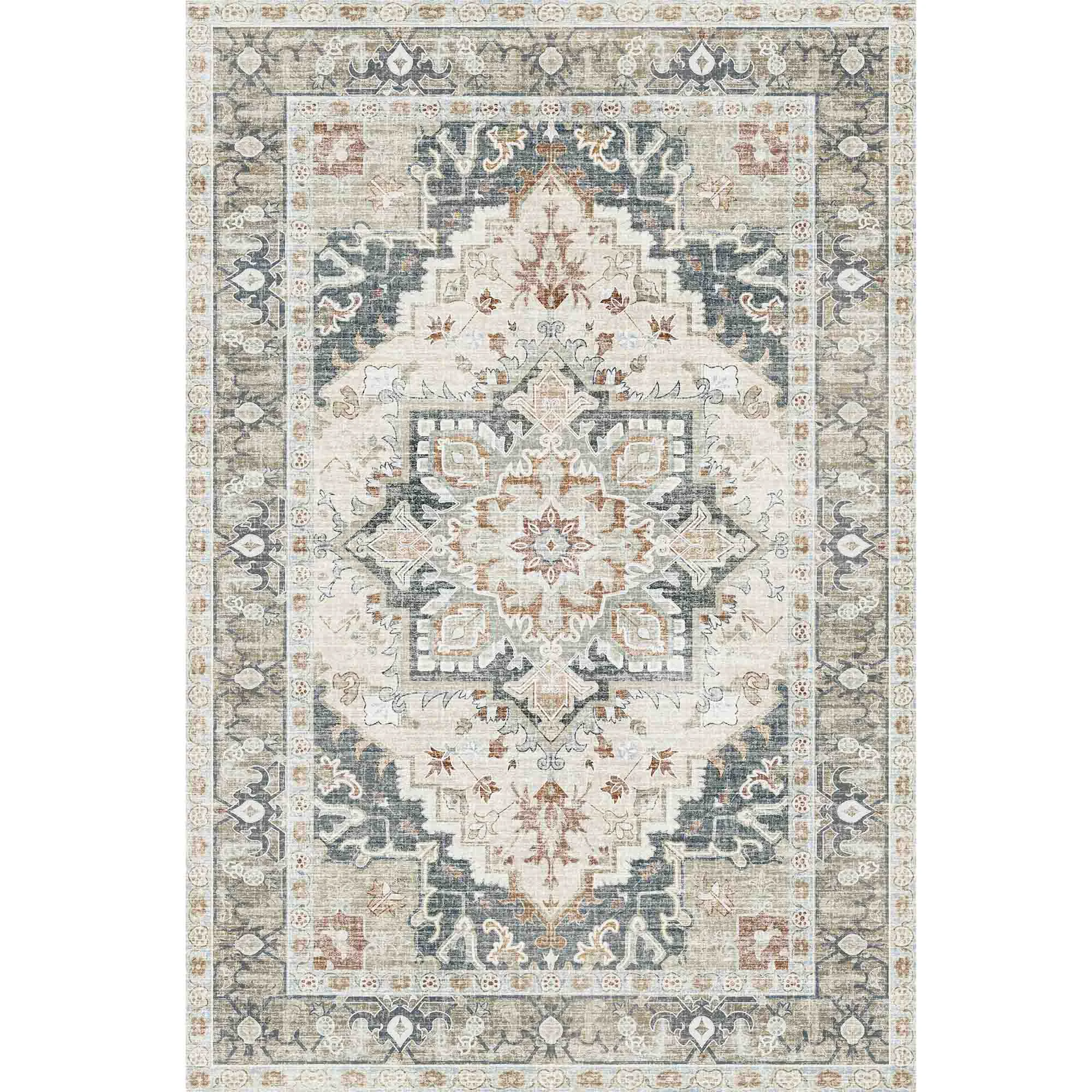 Effective Washable Vintage Boho Area Rug with Non-Slip Backing Low-Pile Stain-Resistant Indoor RugWashable Vintage Boho Area Rug with Non-Slip Backing Low-Pile Stain-Resistant Indoor Rug Smart
