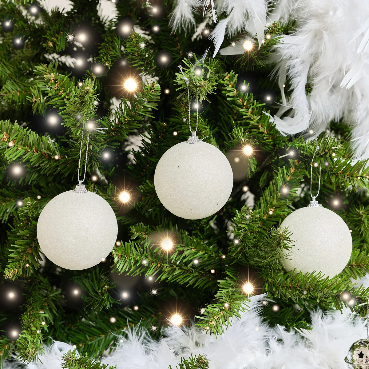 High-Grade Set of 3 White Beaded Baubles – 8cm Convenient