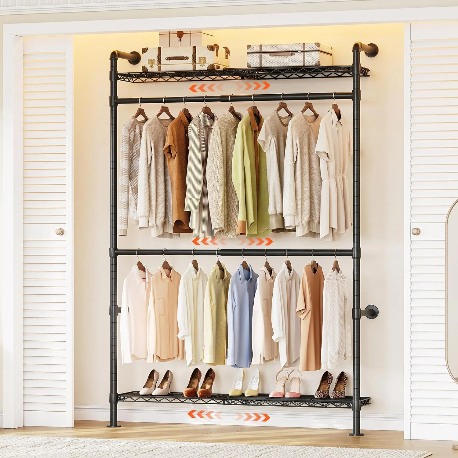 Natural Expandable Wall-Mounted Closet System 2FT-3.3FT Closet Organizer with Shelves Adjustable RodsExpandable Wall-Mounted Closet System 2FT-3.3FT Closet Organizer with Shelves Adjustable Rods Contemporary