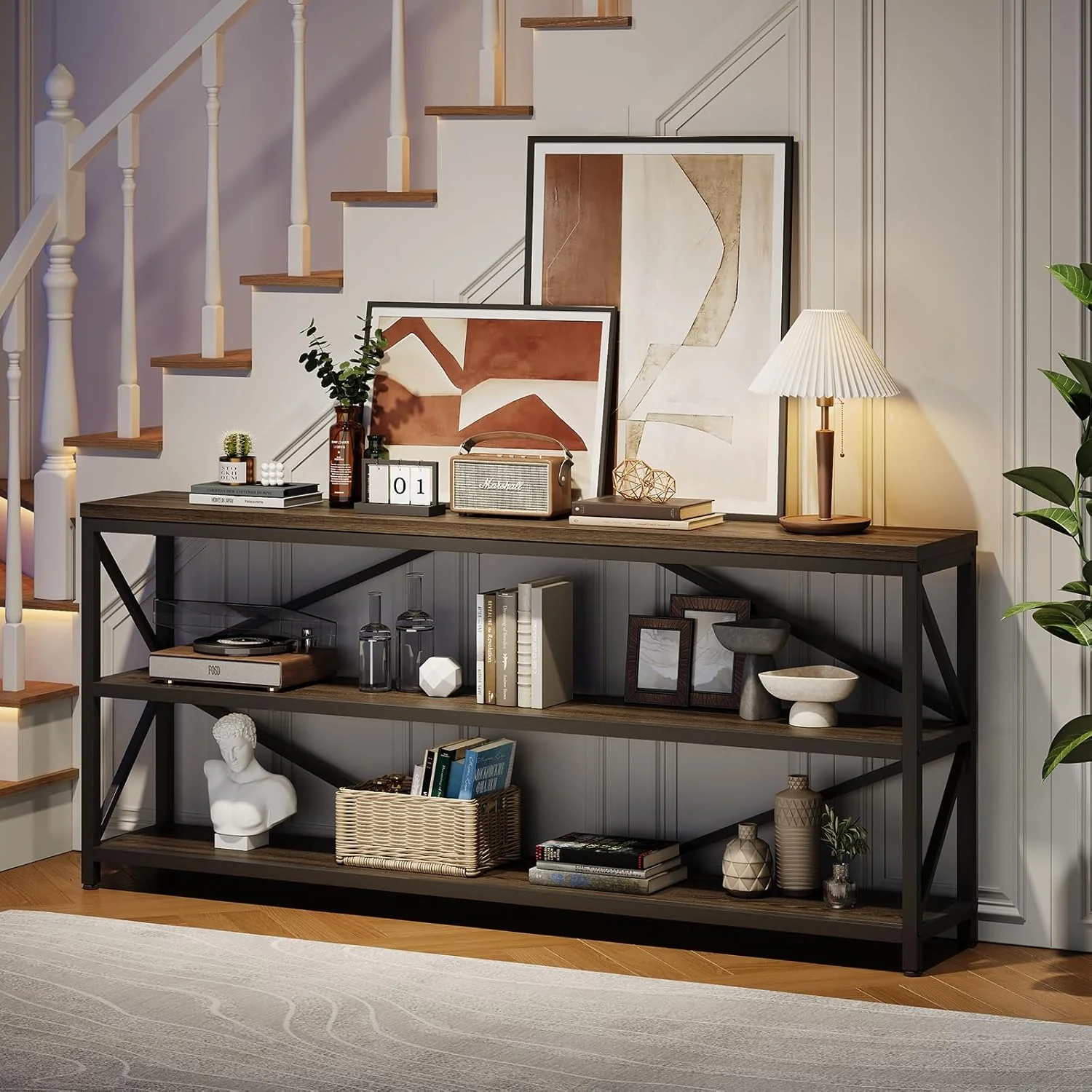 Modern 70.8 Inch Entryway Table Industrial Console Sofa Table with 3 Tier Storage Shelf70.8 Inch Entryway Table Industrial Console Sofa Table with 3 Tier Storage Shelf Secure