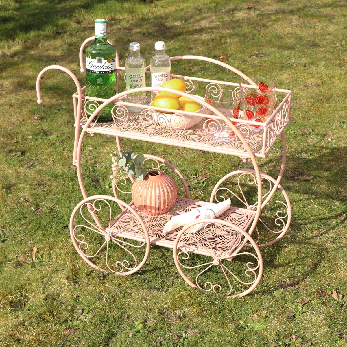 High-End Pink Round Garden Bar Cart Drinks Trolley Style Plant Stand Quality