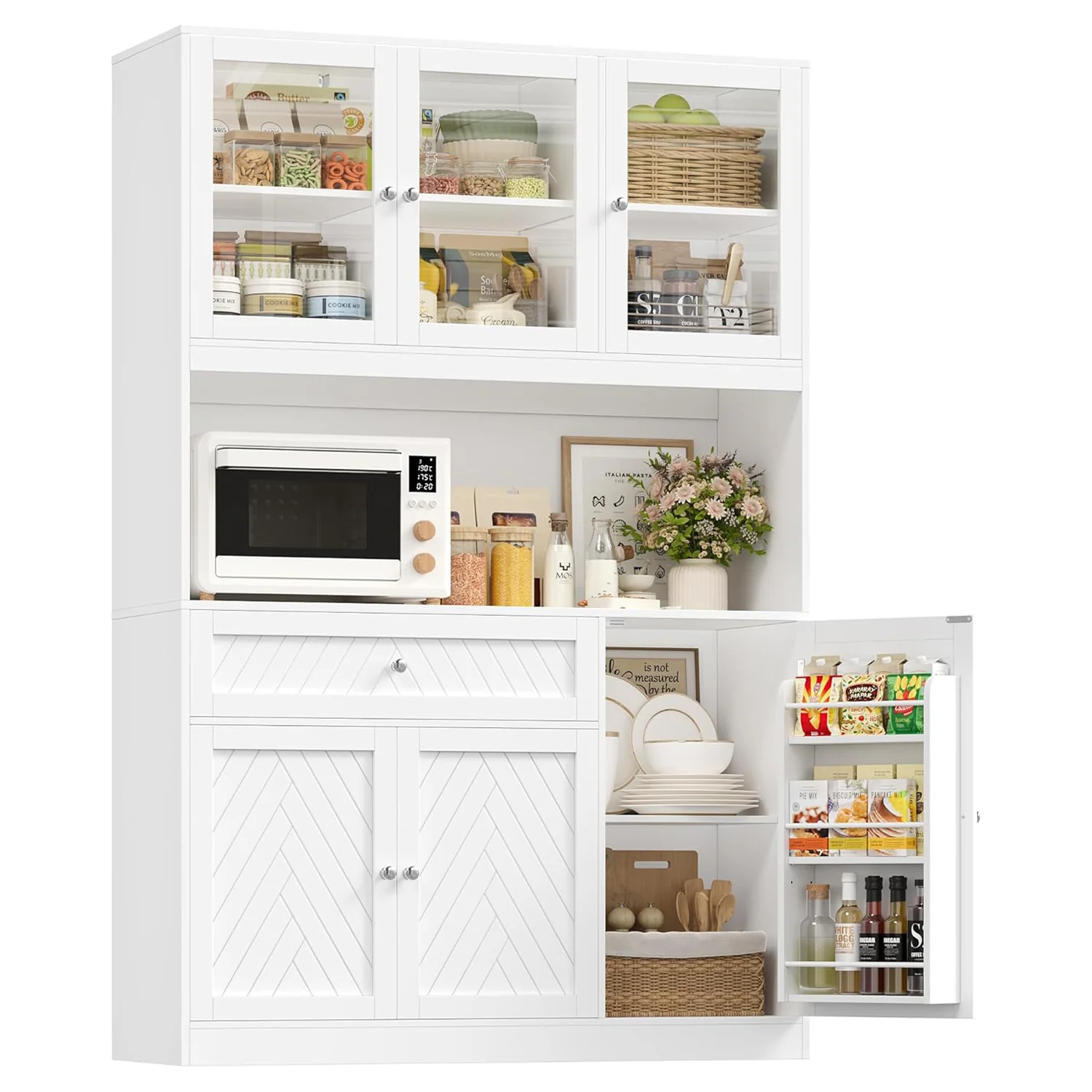 Original 72 Tall Kitchen Pantry Cabinet with Hutch Storage Microwave Shelf Buffet Style Kitchen Organizer for Dining Room Kitchen72 Tall Kitchen Pantry Cabinet with Hutch Storage Microwave Shelf Buffet Style Kitchen Organizer for Dining Room Kitchen Practical
