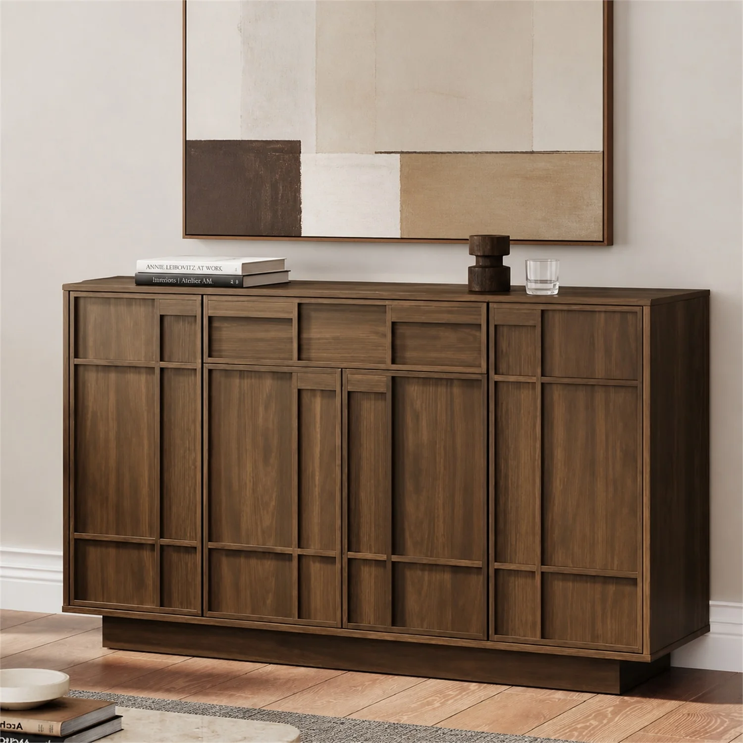 Minimalist 55-Inch Sideboard Buffet Cabinet Coffee Bar Storage Cabinet with Drawer and Built-In Lights55-Inch Sideboard Buffet Cabinet Coffee Bar Storage Cabinet with Drawer and Built-In Lights High-End
