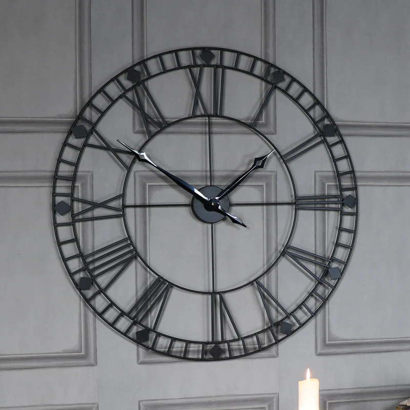 Responsible Large Black Iron Skeleton Wall Clock 88cm x 88cm Fashionable