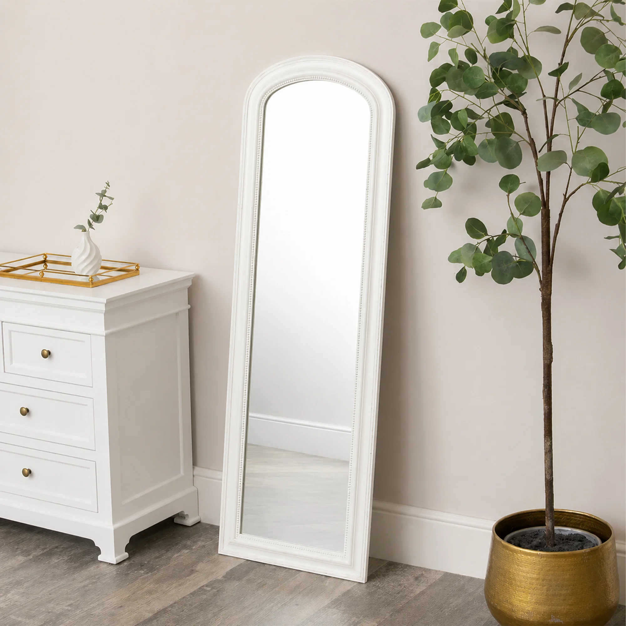 Premium Material Full Length Distressed White Leaner Wall Mirror – 47cm x 142cm Elegant