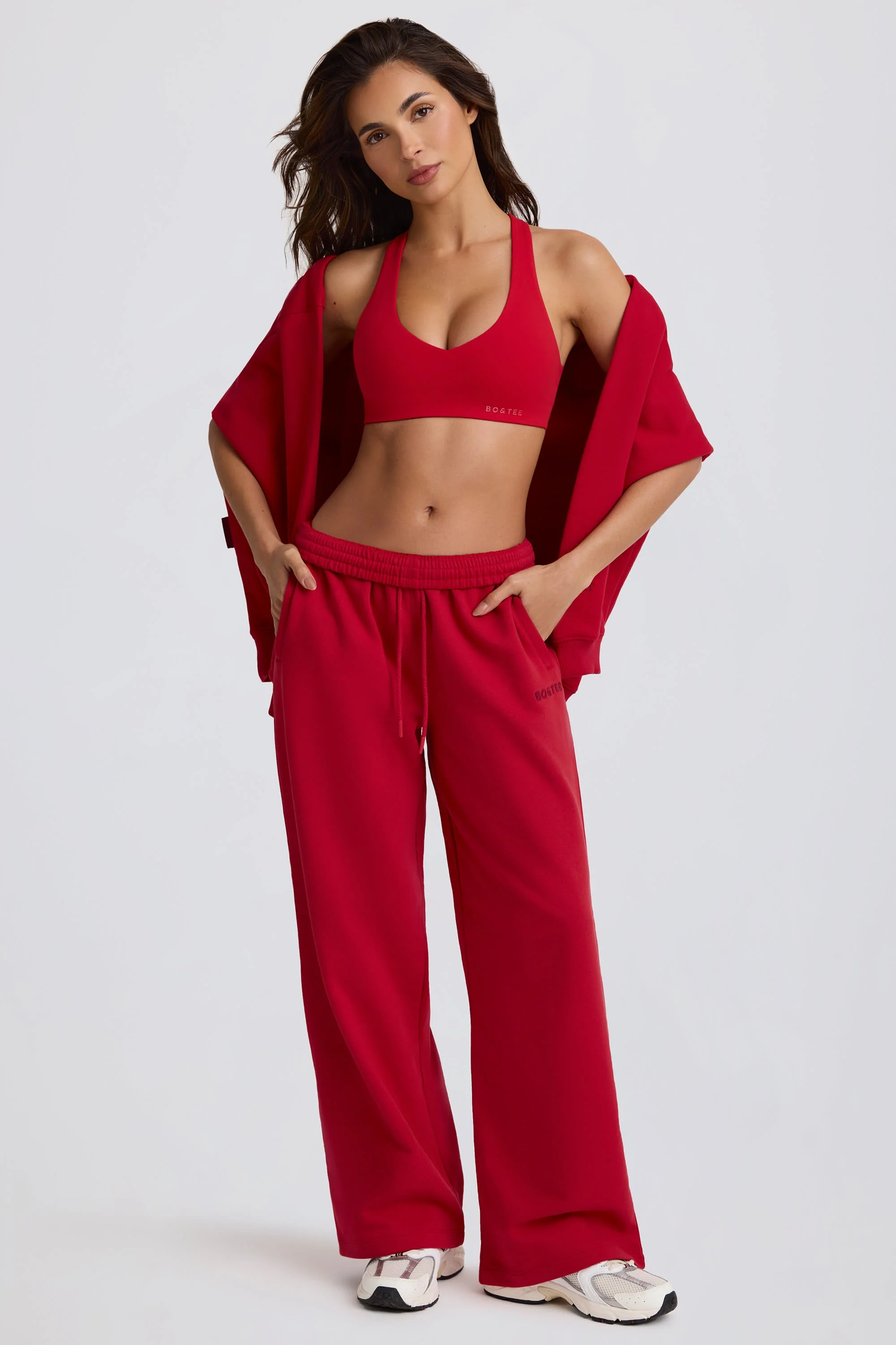 Elite Soft Cotton Jersey Mid-Rise Wide-Leg Joggers in Hot Red Traditional