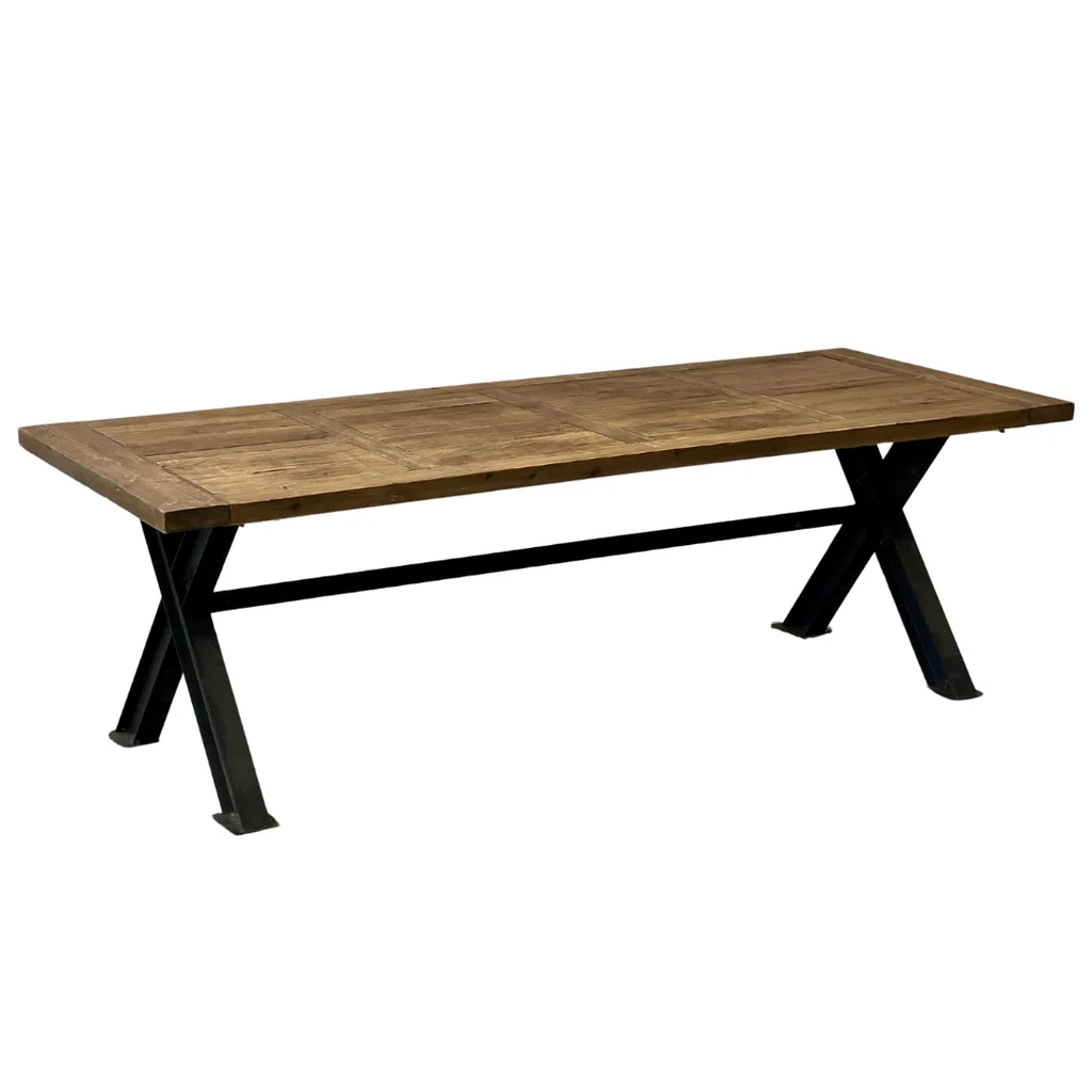 High-Performance Reclaimed Timber Dining Table with metal cross legs World-Class