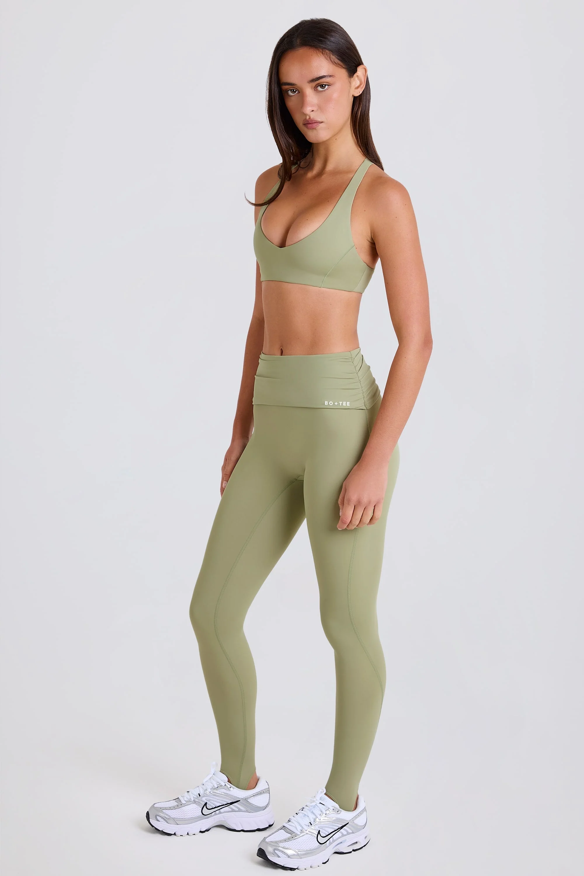Powerful Foldover Mid-Rise Stirrup Leggings in Matcha User-Friendly