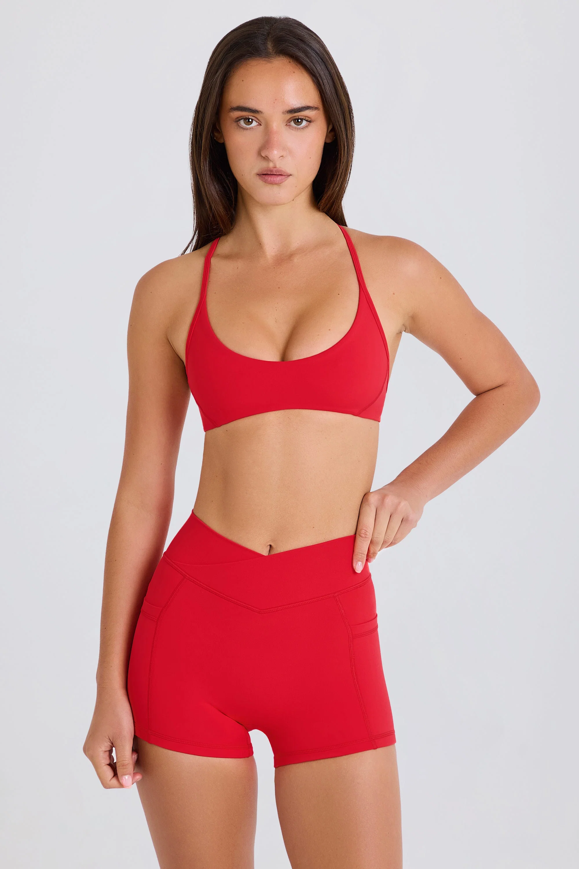 Durable Soft Active Pocket V-Waist Mini Shorts in Strawberry Verified