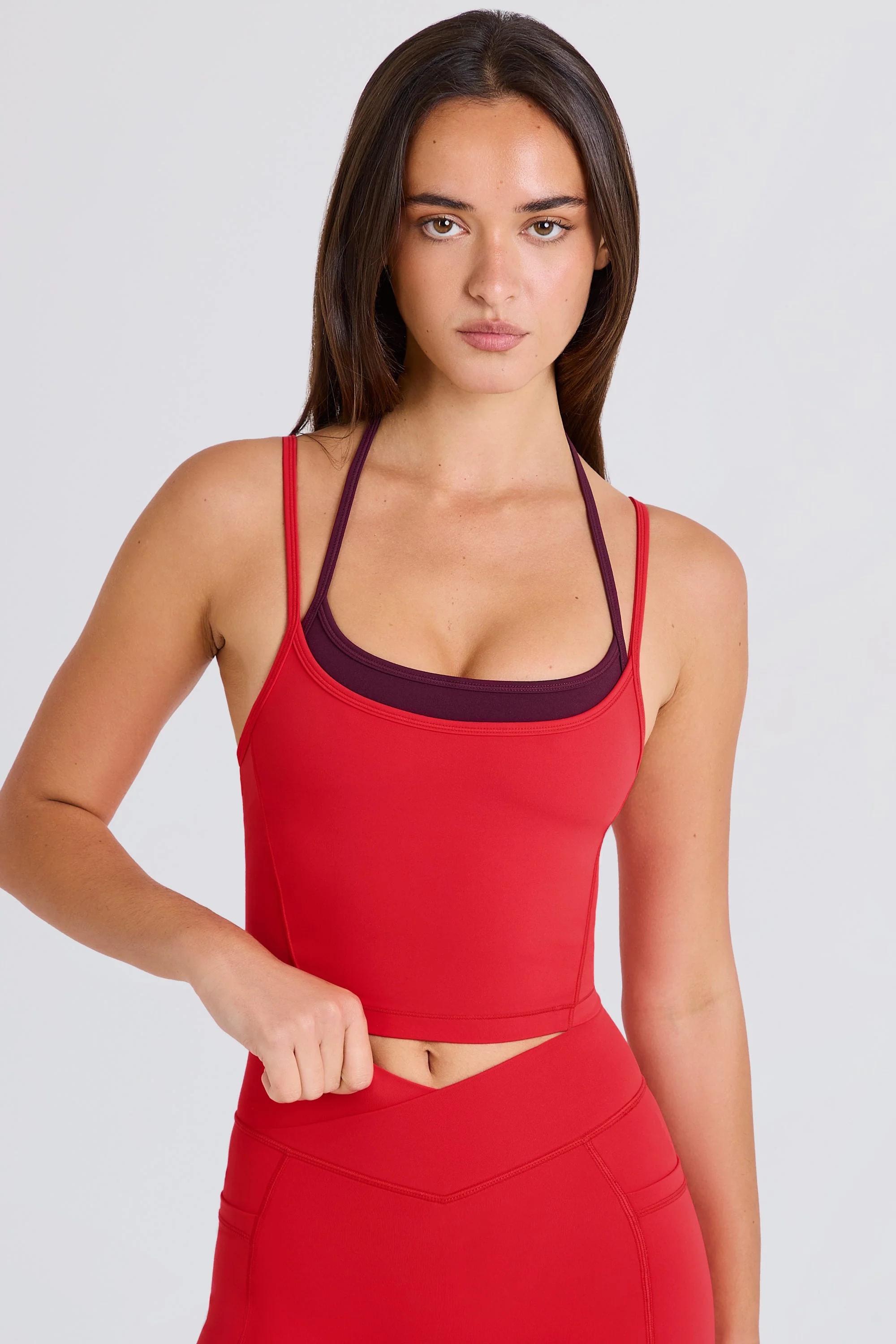 Sophisticated Soft Active Layered Cropped Tank Top in Strawberry Eco-Friendly