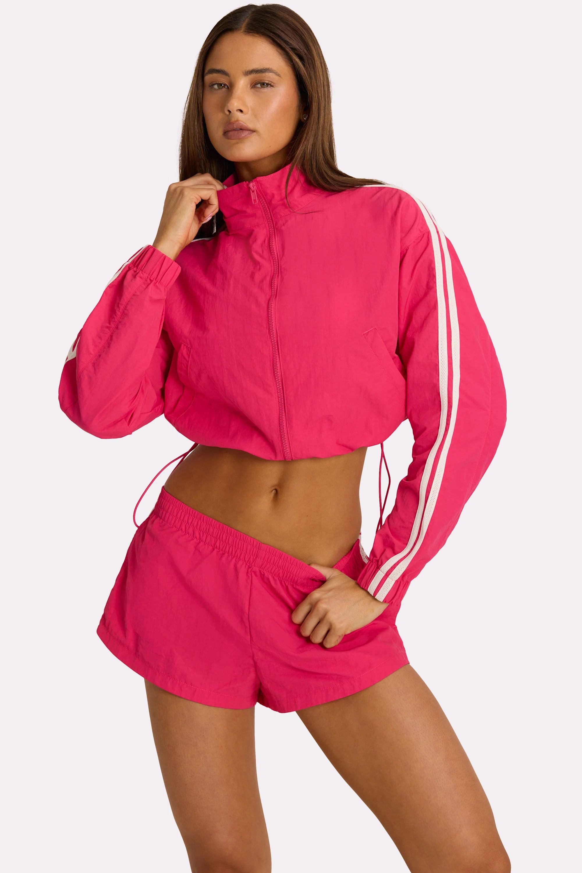 Durable Woven Zip-Up Track Jacket in Hot Pink Optimized