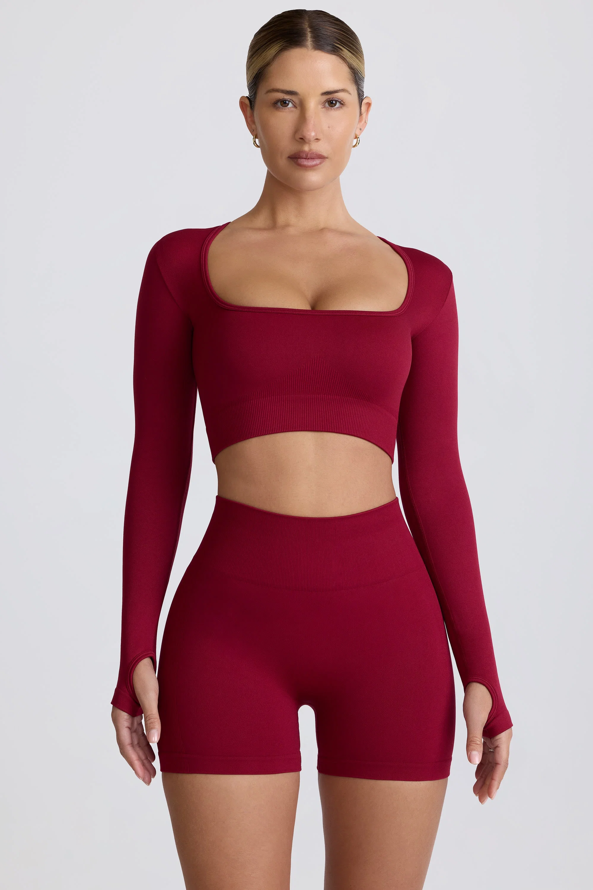 Expertly Made Super Sculpt Seamless Long-Sleeve Crop Top in Burgundy Green