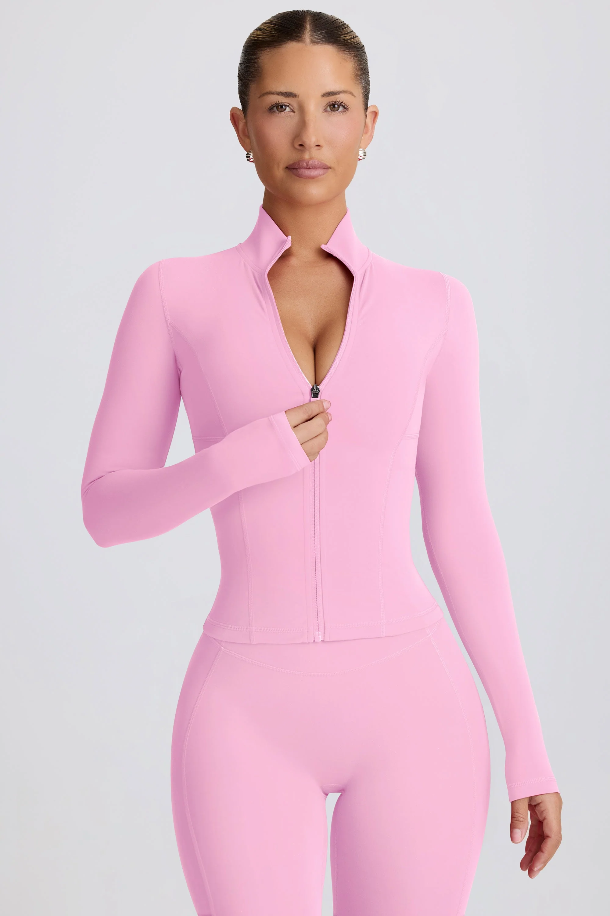 Efficient Soft Active Zip-Up Jacket in Baby Pink Premium