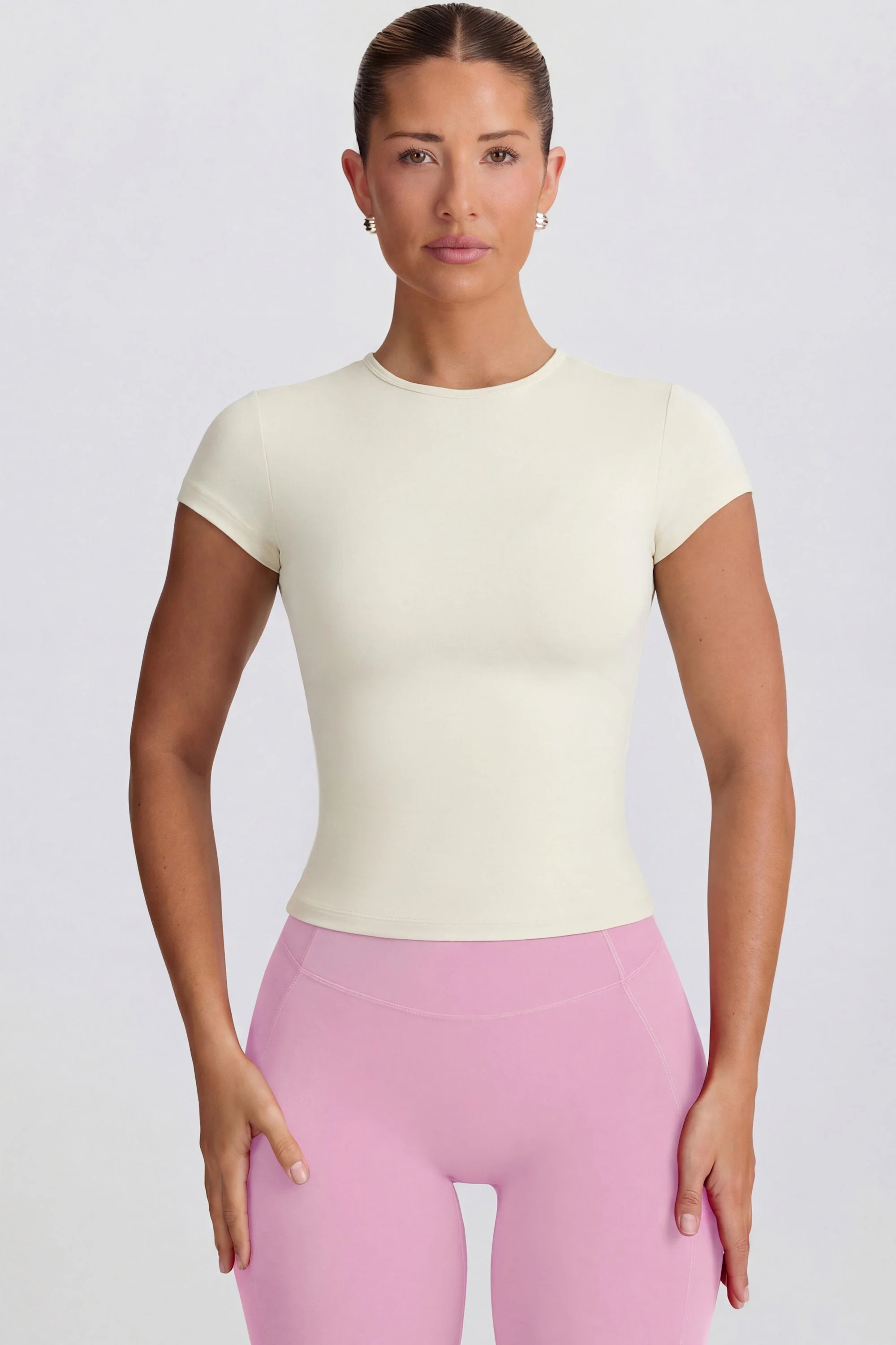 Contemporary Cut-Out Longline T-Shirt in Oat Responsible
