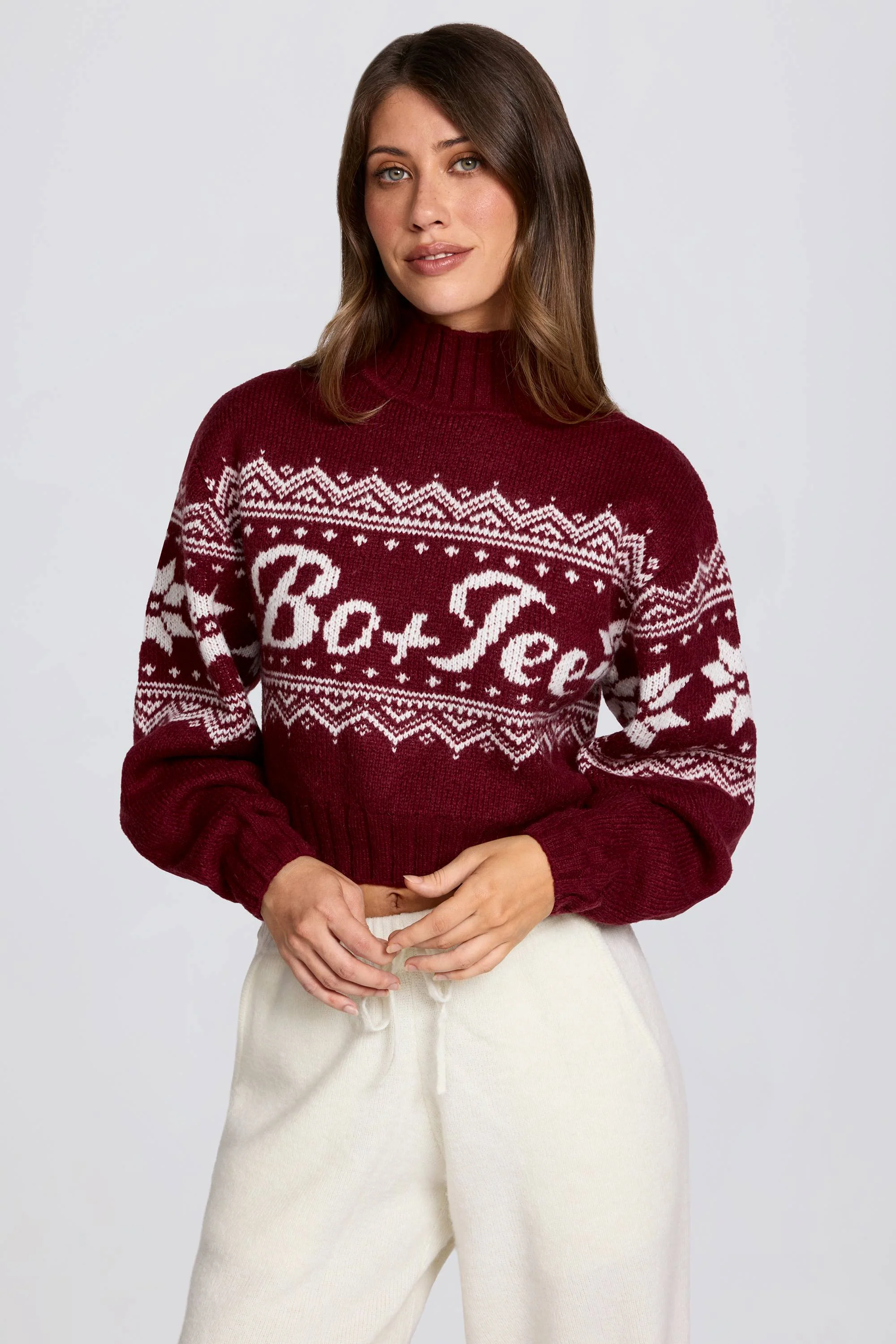 Exceptional Jacquard-Knit Cropped Jumper in Crimson Red User-Friendly