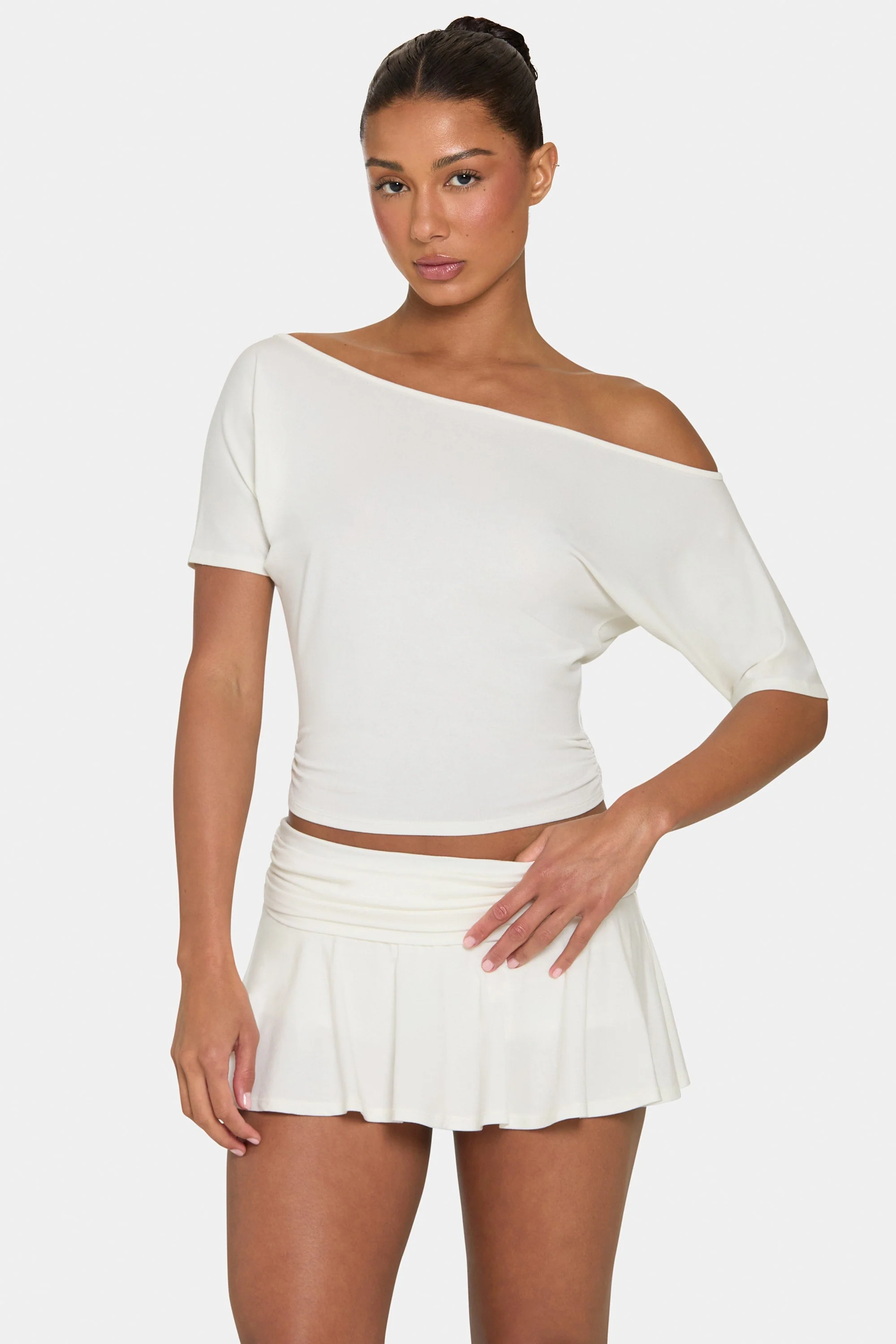 Fine ButterCloud™ Slouchy Off-Shoulder Top in Coconut Elegant