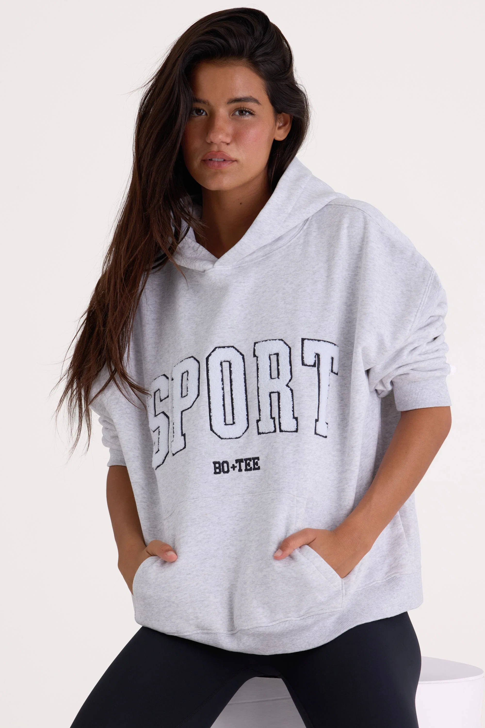 Practical Soft Cotton Fleece Oversized Hoodie in Marl Grey Fine Crafted