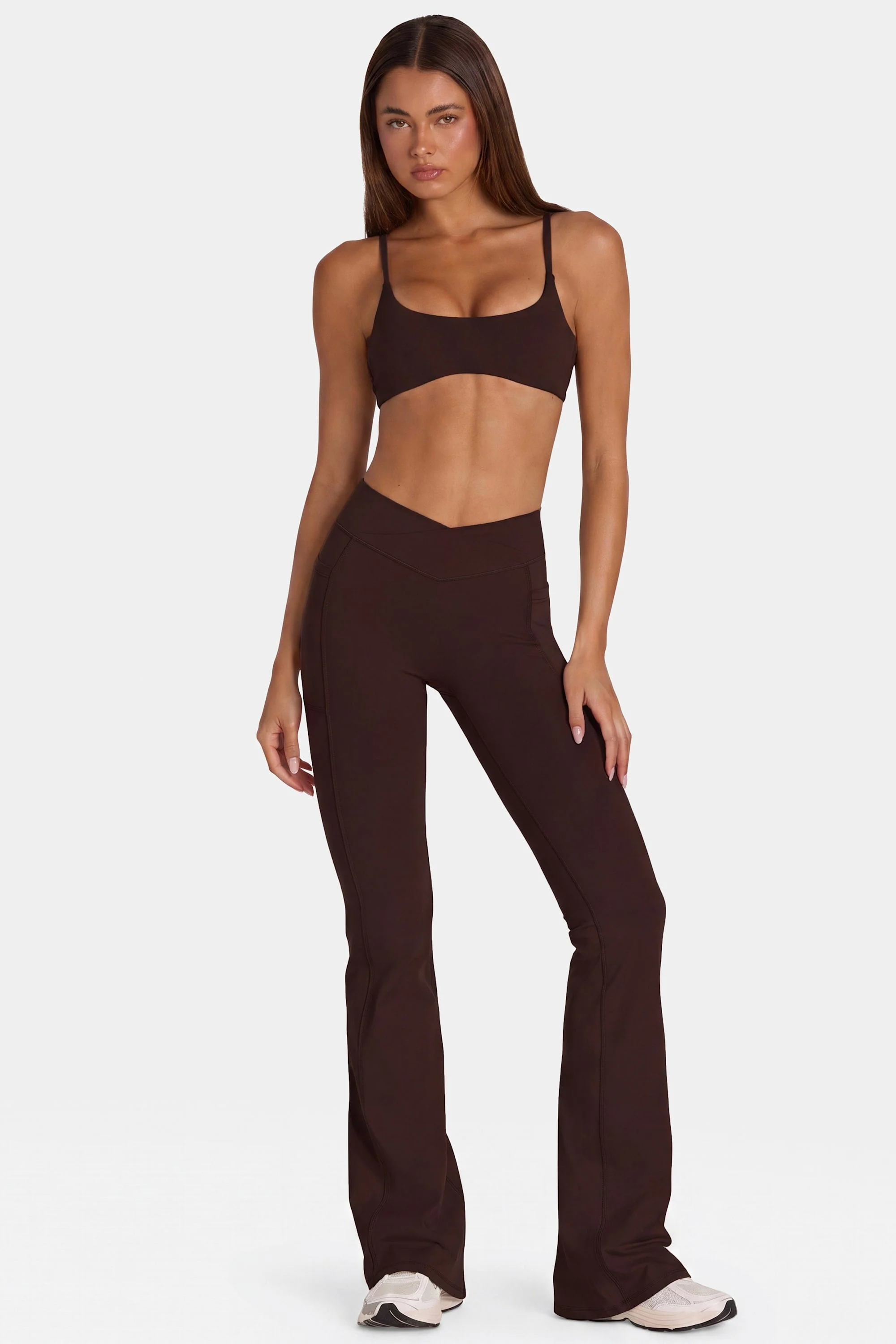 Pure Soft Active V-Waist Flared Leggings in Espresso Verified