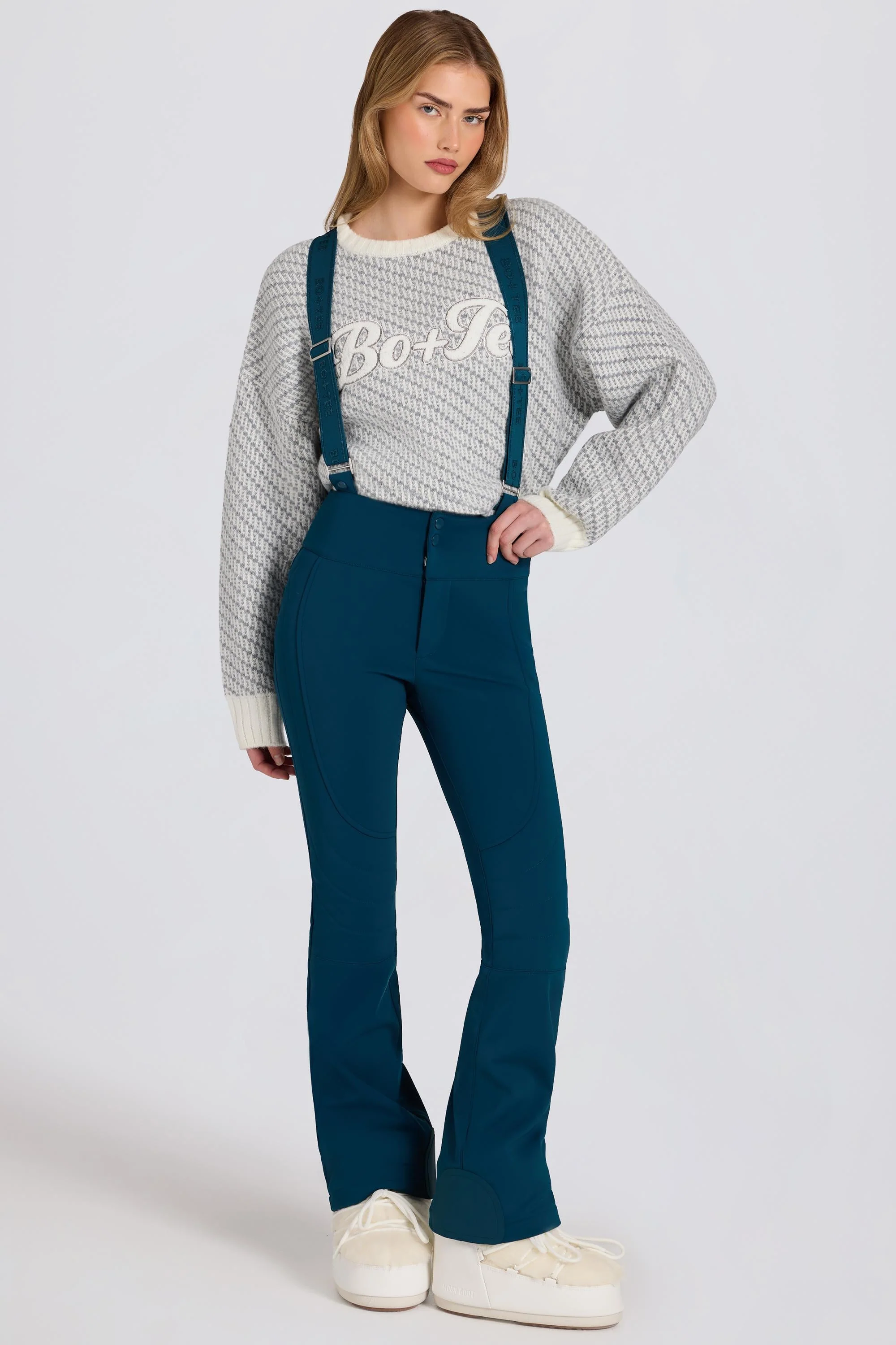 Authentic Waterproof High-Rise Salopettes with Suspenders in Teal Unique