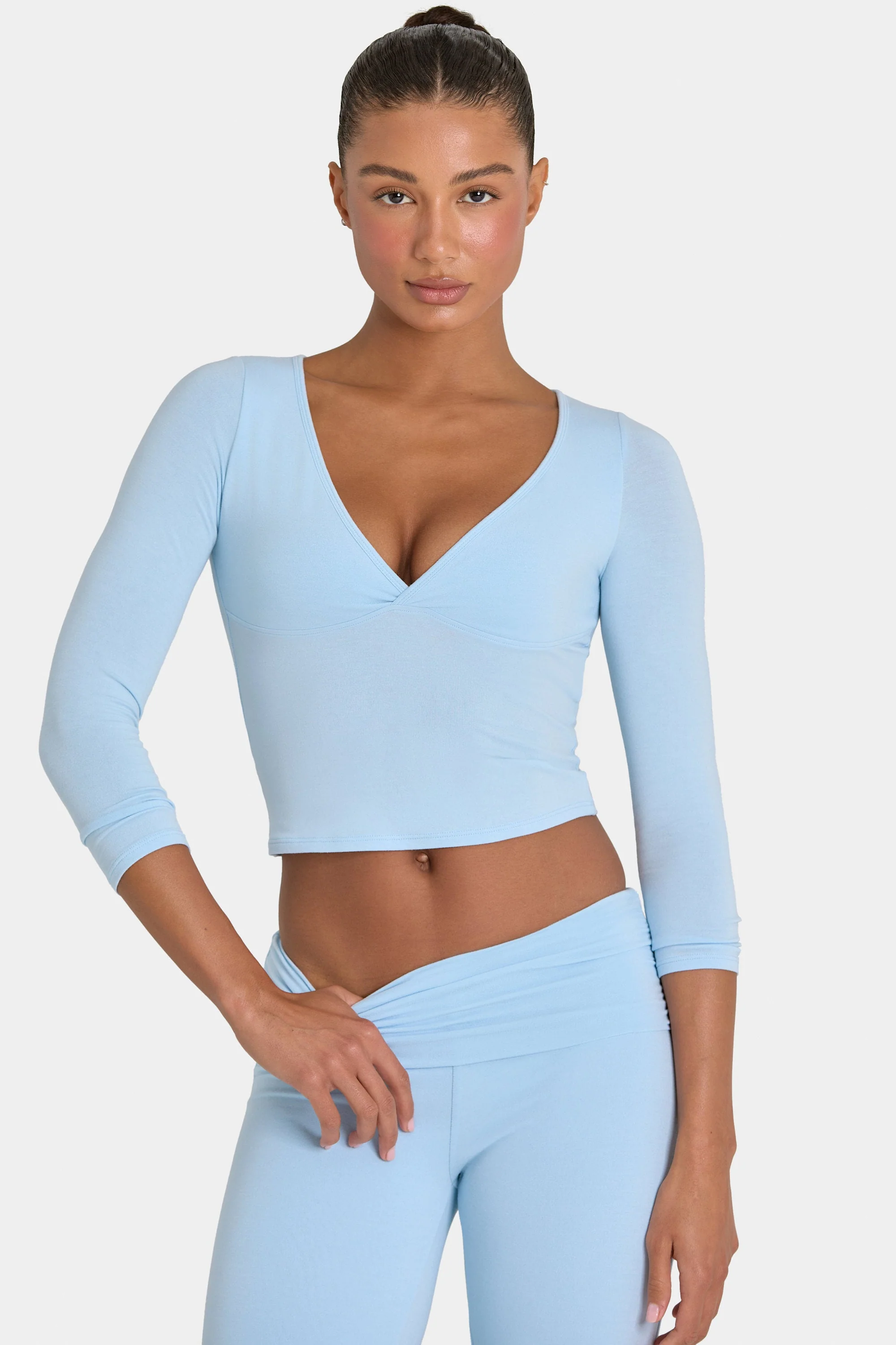 Environmentally Friendly ButterCloud™ 3 4 Sleeve Top in Sky Comfortable