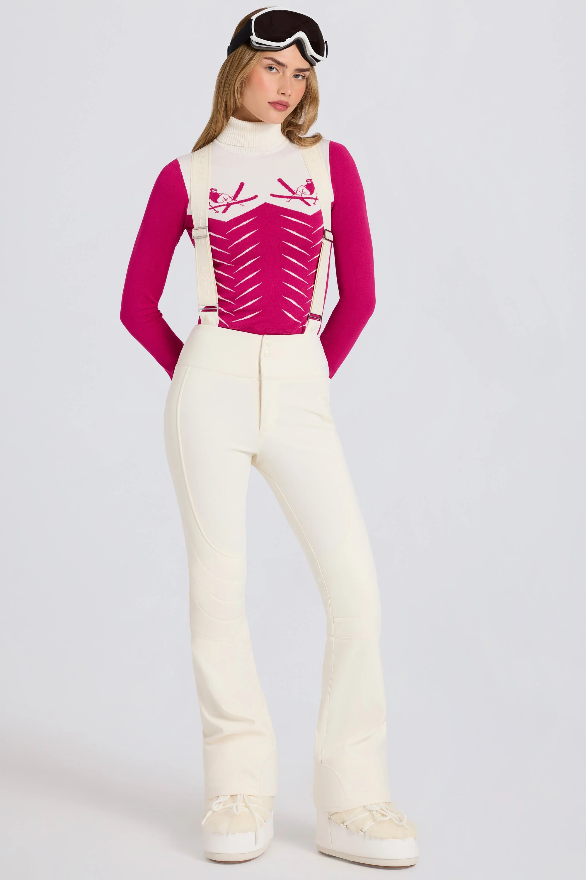 Comfortable Waterproof High-Rise Salopettes with Suspenders in Ice Specialty