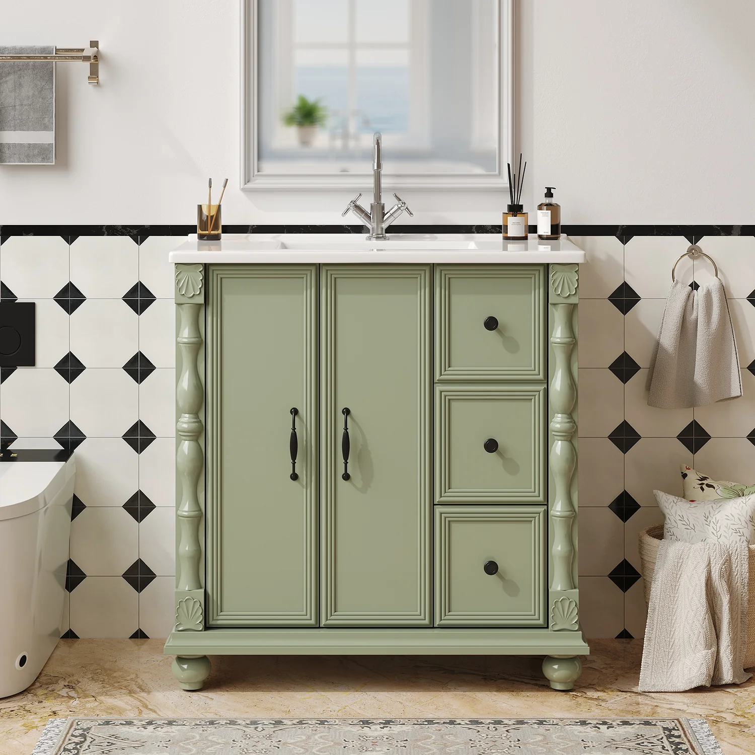 Superior Discontinued 32 Inch standing Bathroom Vanity with Sink Bathroom Storage Cabinet with Soft-Close Drawers and Doors Discontinued 32 Inch standing Bathroom Vanity with Sink Bathroom Storage Cabinet with Soft-Close Drawers and Doors Exceptional