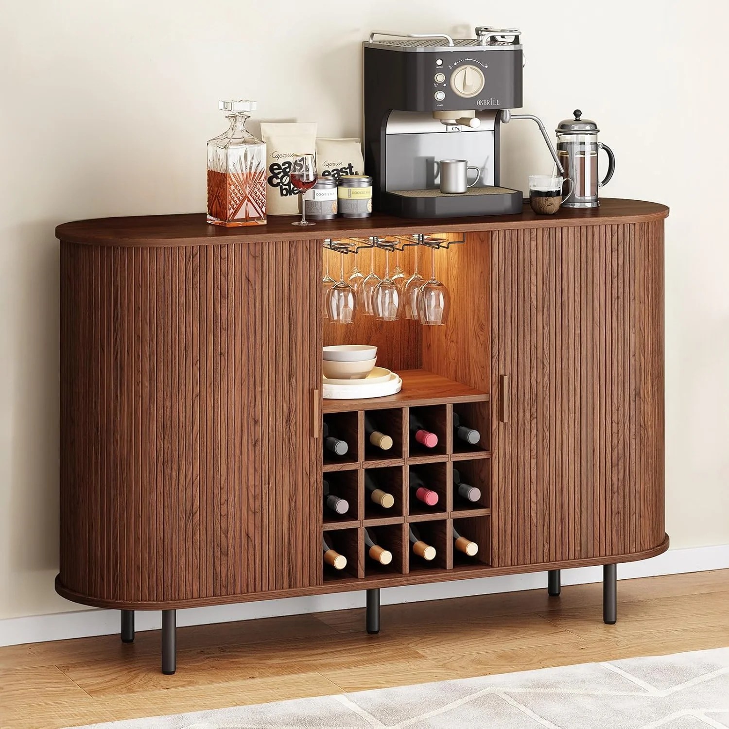 Trusted 55 Inch Wine Bar Cabinet with LED Light Modern Coffee Station with Wine Rack and Glass Holder Farmhouse Buffet Sideboard with Storage55 Inch Wine Bar Cabinet with LED Light Modern Coffee Station with Wine Rack and Glass Holder Farmhouse Buffet Sideboard with Storage Excellent
