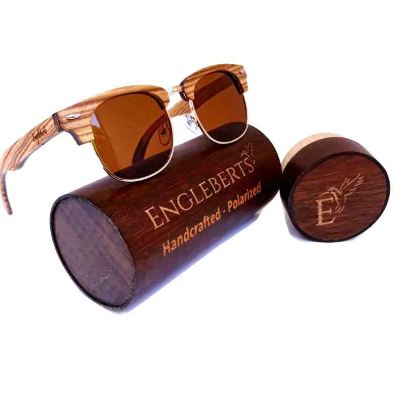 Superior Engleberts Ebony Zebrawood Sunglasses with Bamboo Case and Tea Polarized Lenses Professional