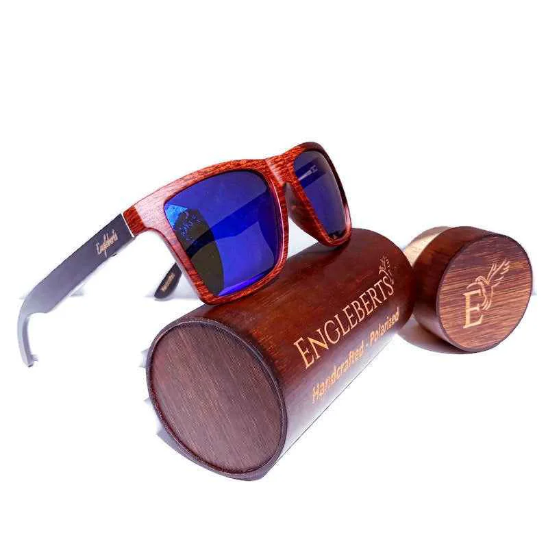 Premium Engleberts Oak Colored Bamboo Sunglasses with Polarized Lenses UV400 and Case Reusable