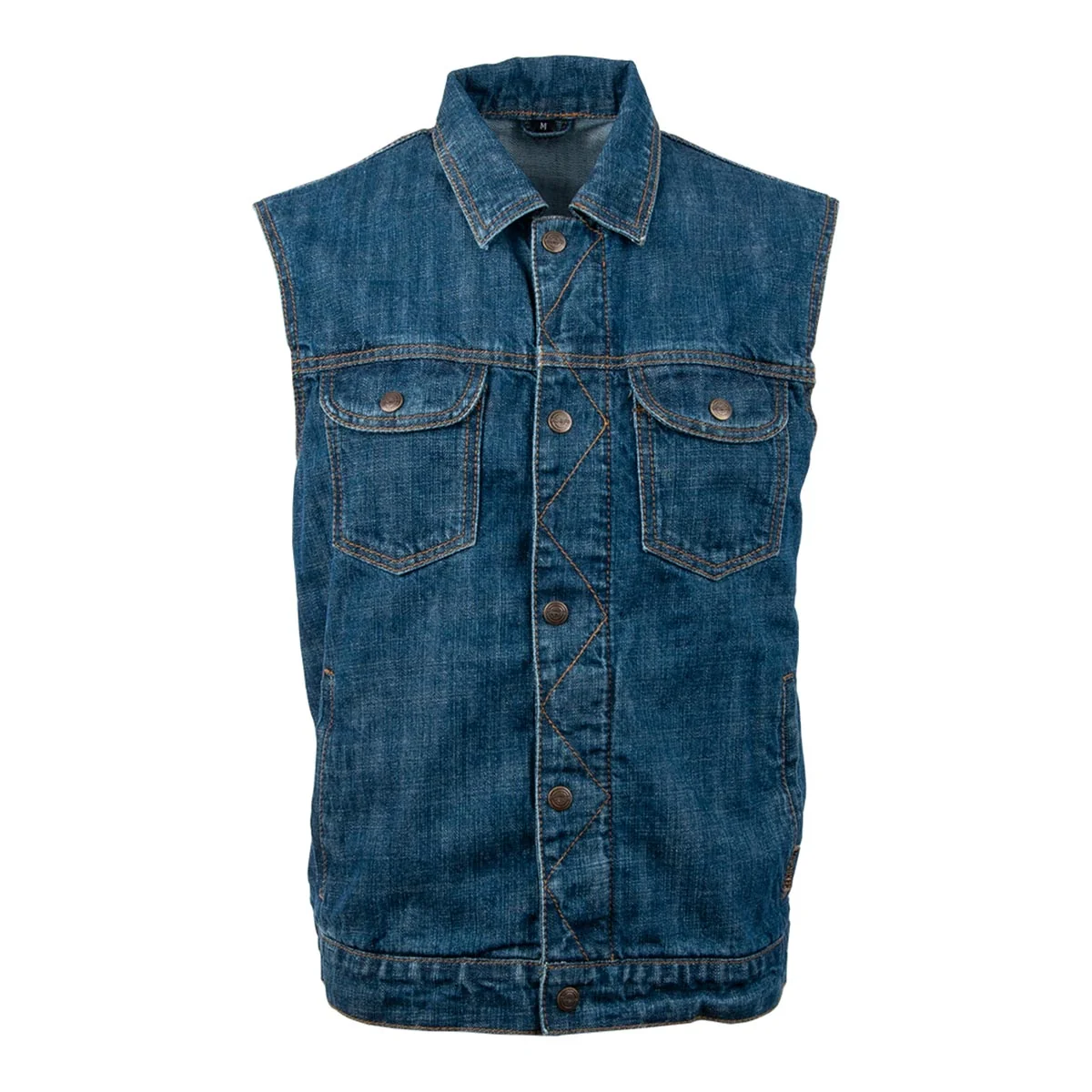 Reusable MMCC Men’s Stoned Blue Cotton Denim Motorcycle Vest – MV3850 Breathable