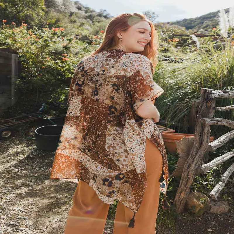 Recyclable Allover Floral Kimono Cardigan High-End