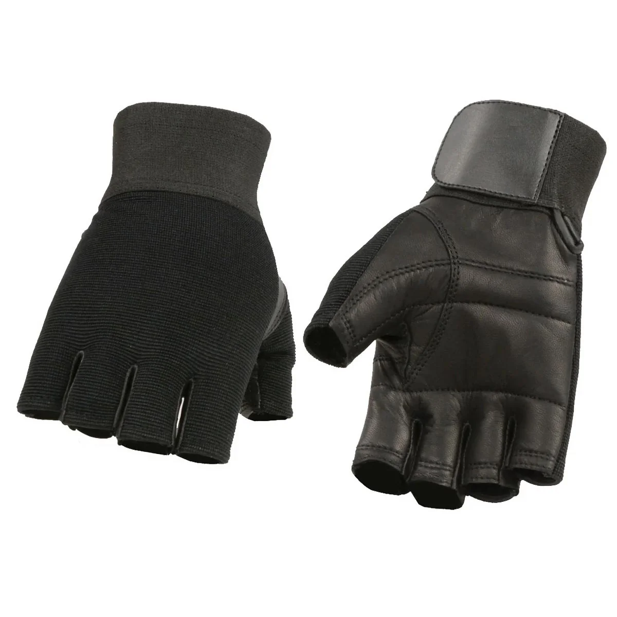 Lightweight M Boss Motorcycle Apparel BOS37562 Men’s Black Leather with Spandex Fingerless Gloves High-Performance