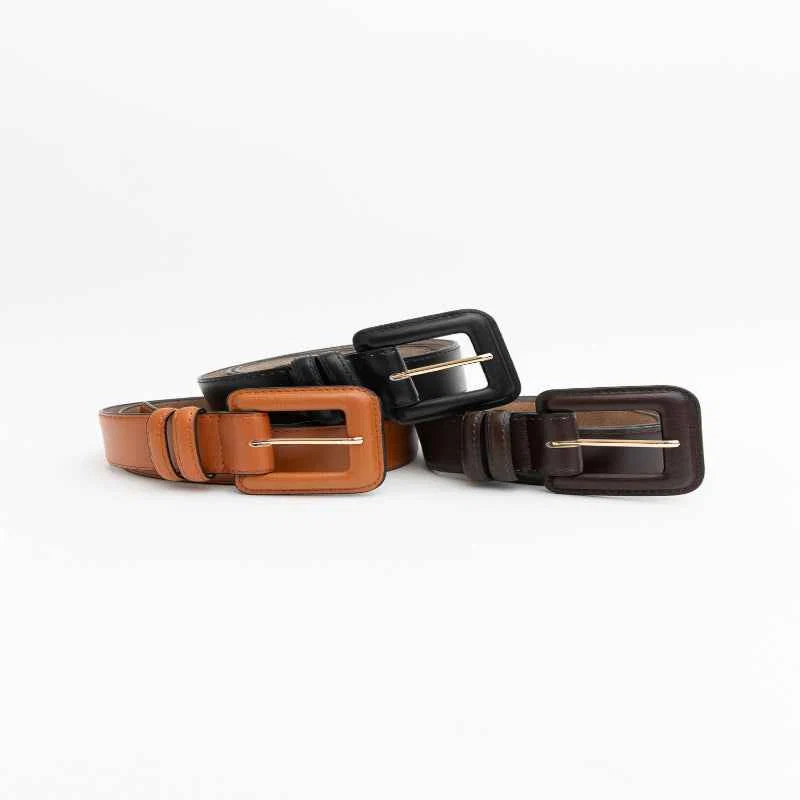 Elegant Square Buckle Leather Belt for Stylish Comfort and Durability Recyclable