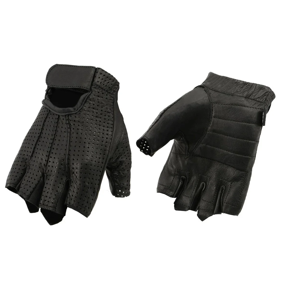 Fast M Boss Motorcycle Apparel BOS37564 Men’s Black Perforated Leather Gel Palm Fingerless Gloves Lightweight