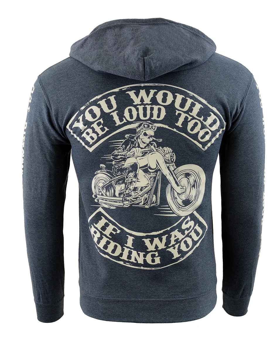 Refined Biker Clothing Co. BCC118009 Men’s Grey ‘You Would Be Loud Too’ Motorcycle Skull Hoodie Sophisticated