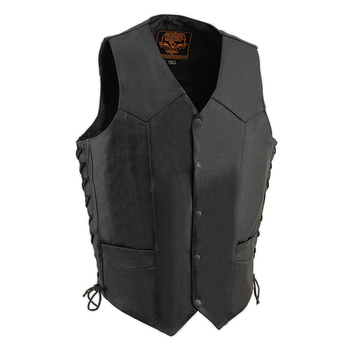 Artisan Milwaukee Leather SH1315Tall Men’s Classic Black Leather V-Neck Side Lace Motorcycle Rider Vest w Snap Closure User-Friendly