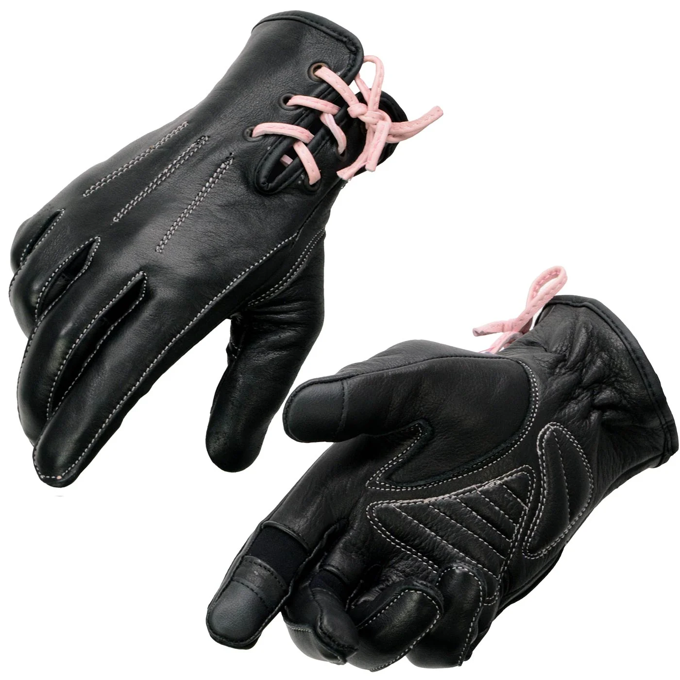 Secure Milwaukee Leather MG7772 Women’s Black Fuchsia I – Touchscreen Compatible Laced Wrist Motorcycle Hand Gloves W Gel Palm Enhanced